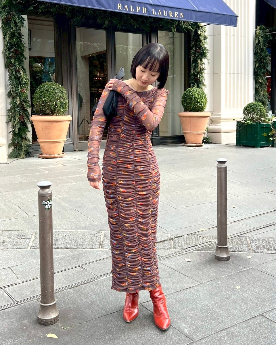 晴*様 POPPY ギャザーフリルチュールドレス フリーサイズ 0107_