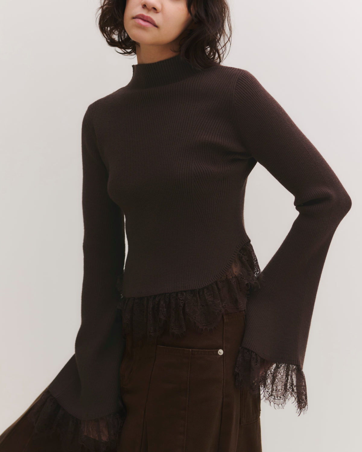 Lace trim knit top