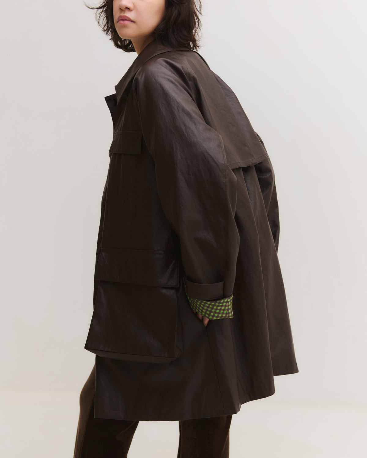 Fake leather utility midi coat