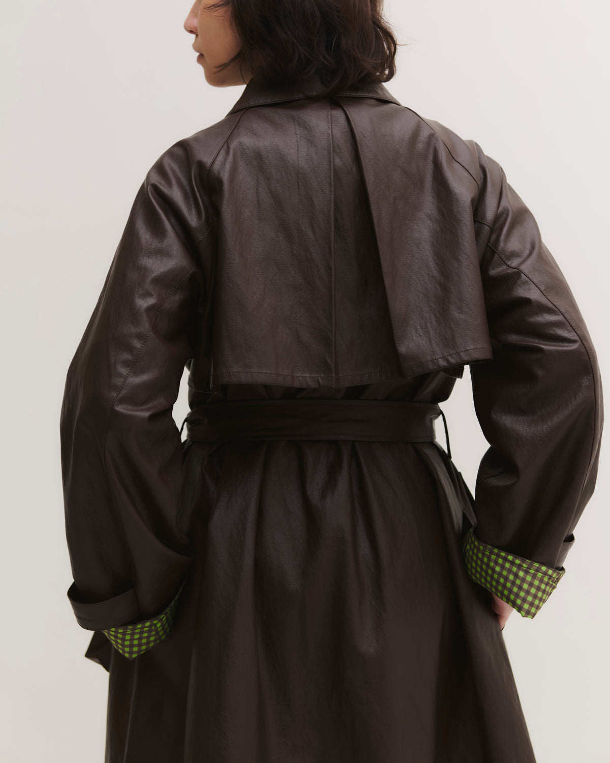 Fake leather utility midi coat