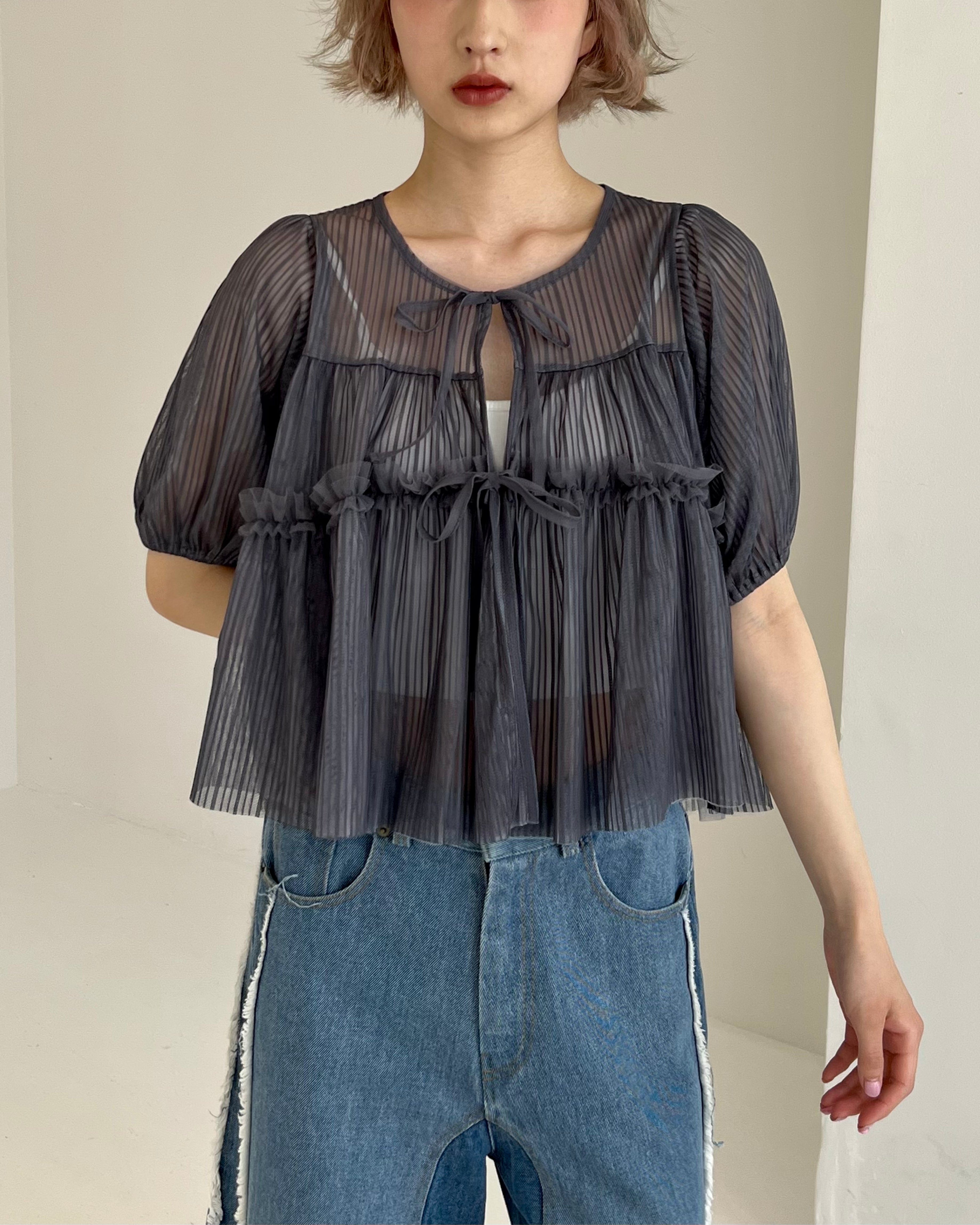 PUFF TIED BOLERO (STRIPE GRAY)