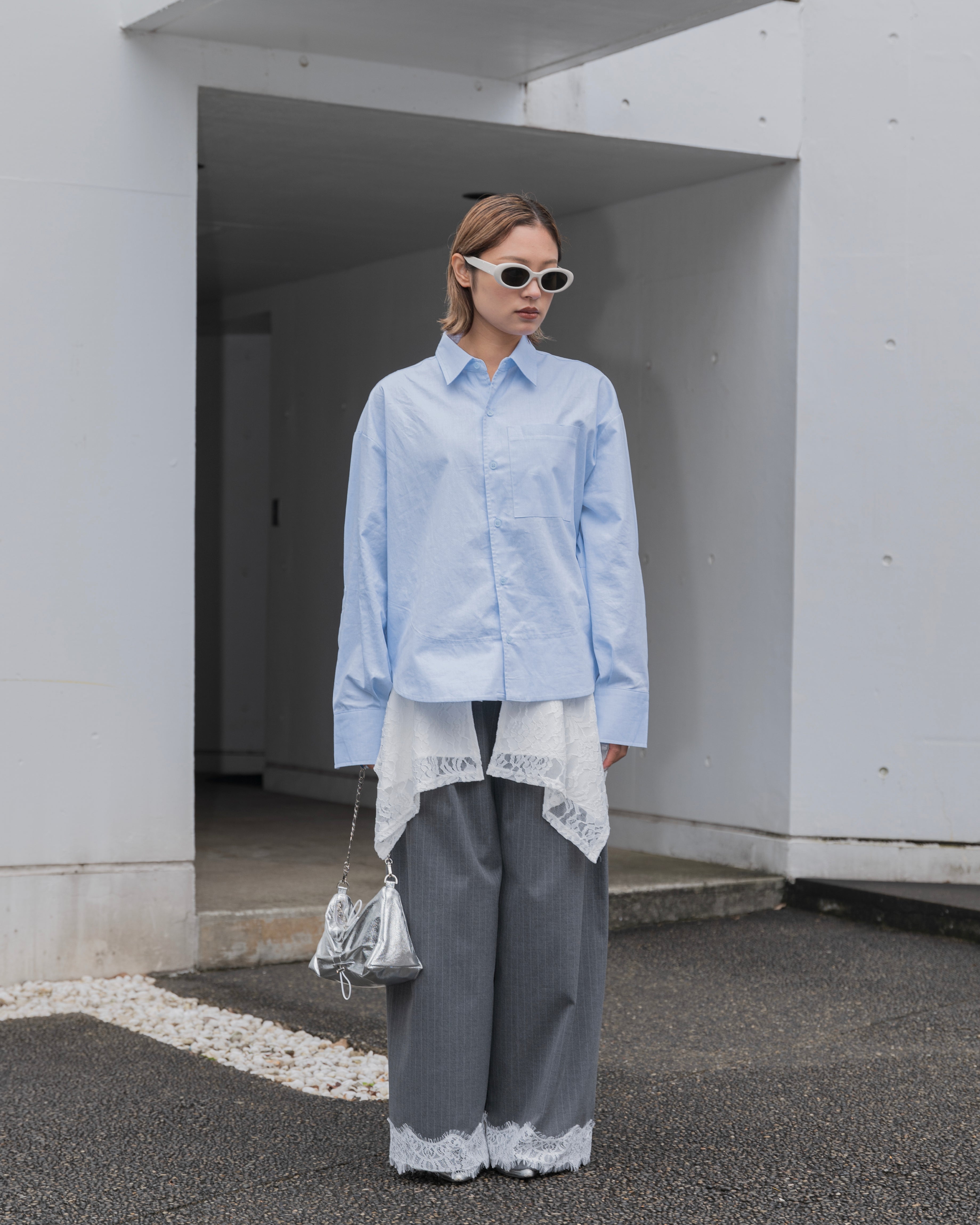 Wave hemline shirt (pink / blue / gray)