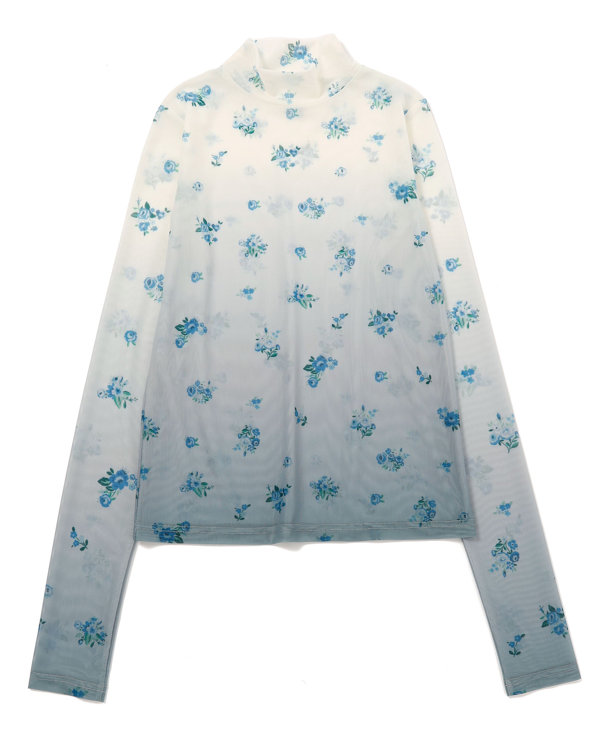Blue flower gradation see-through tops