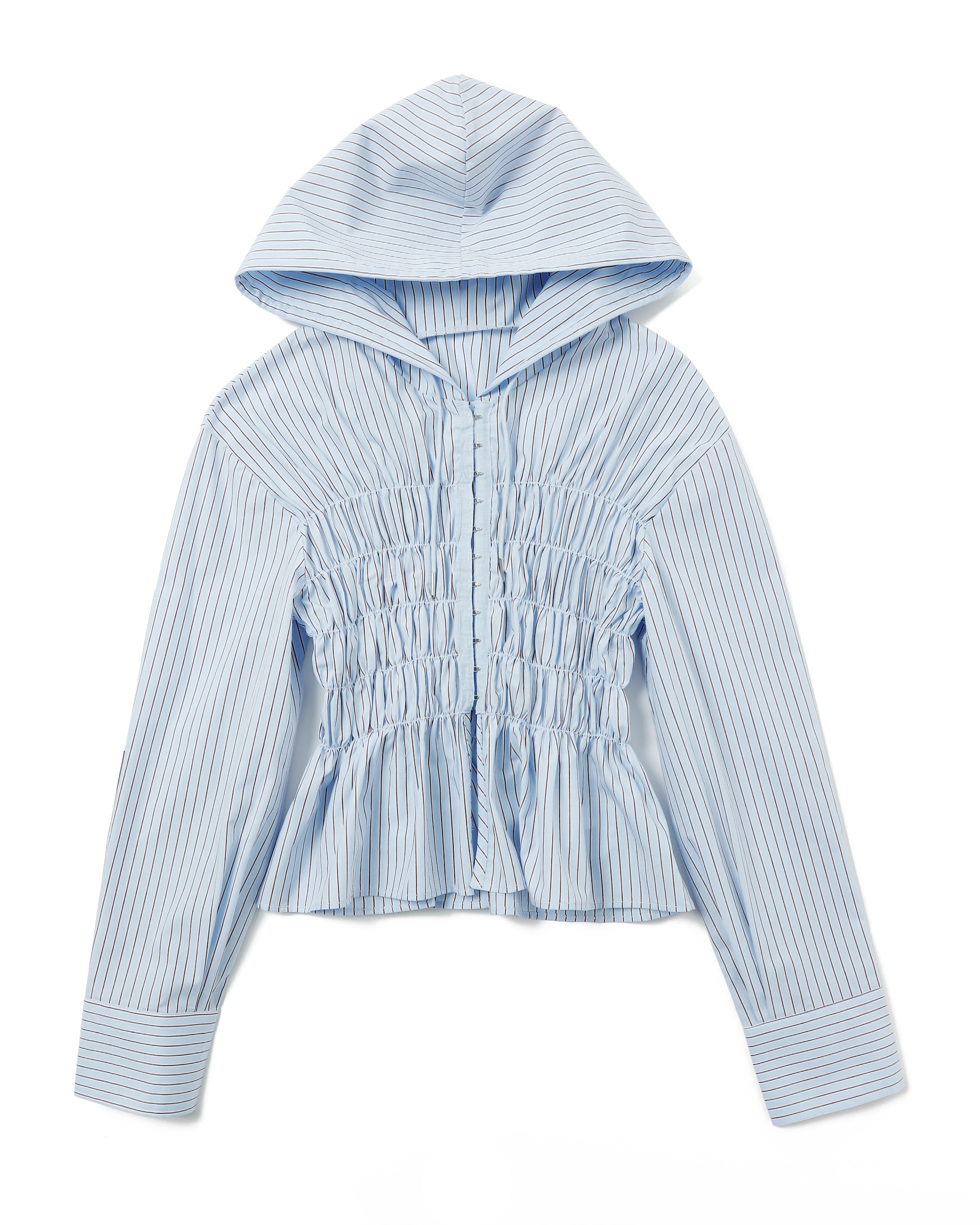 Shirring hoodie shirt (white / blue stripe)
