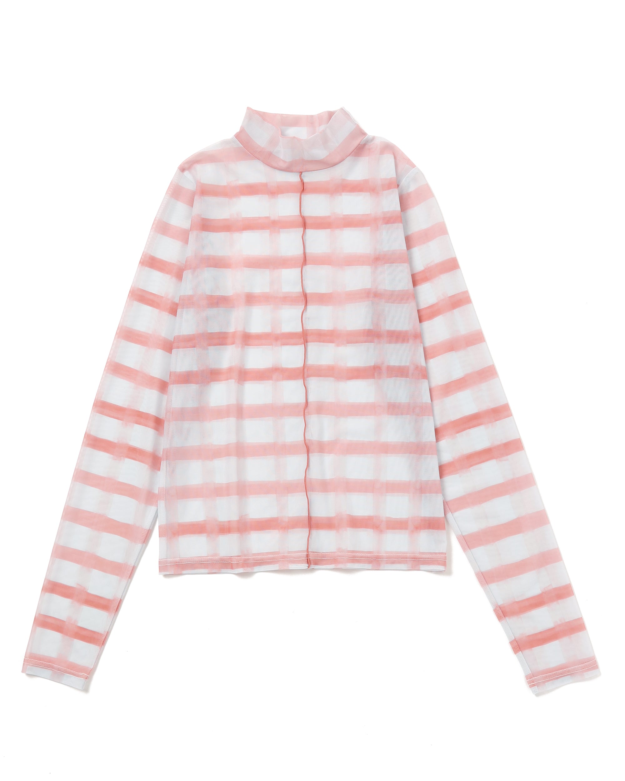 Rough check see-through tops Pink (High neck) – POPPY
