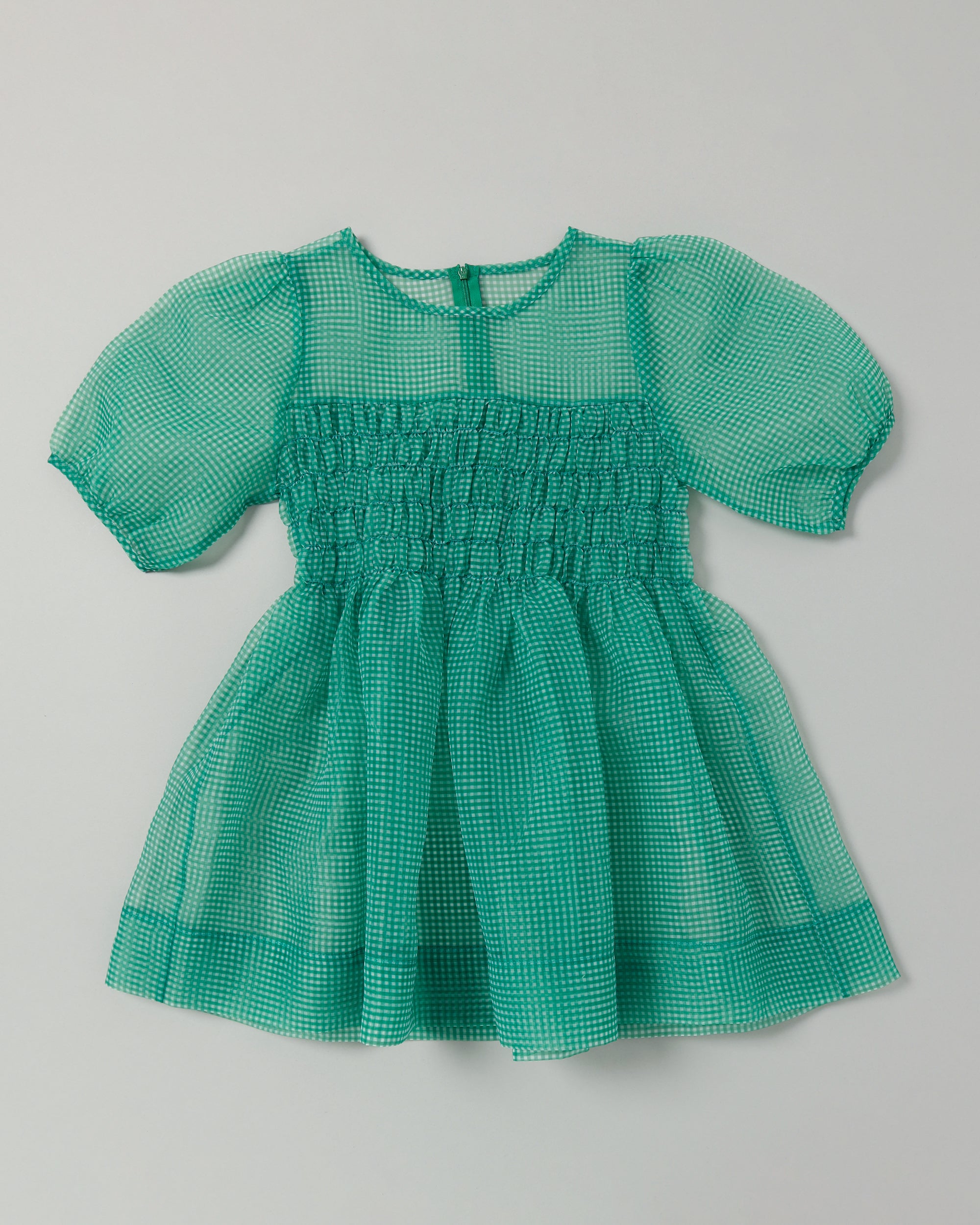 Gingham organza shirred tunic (red)