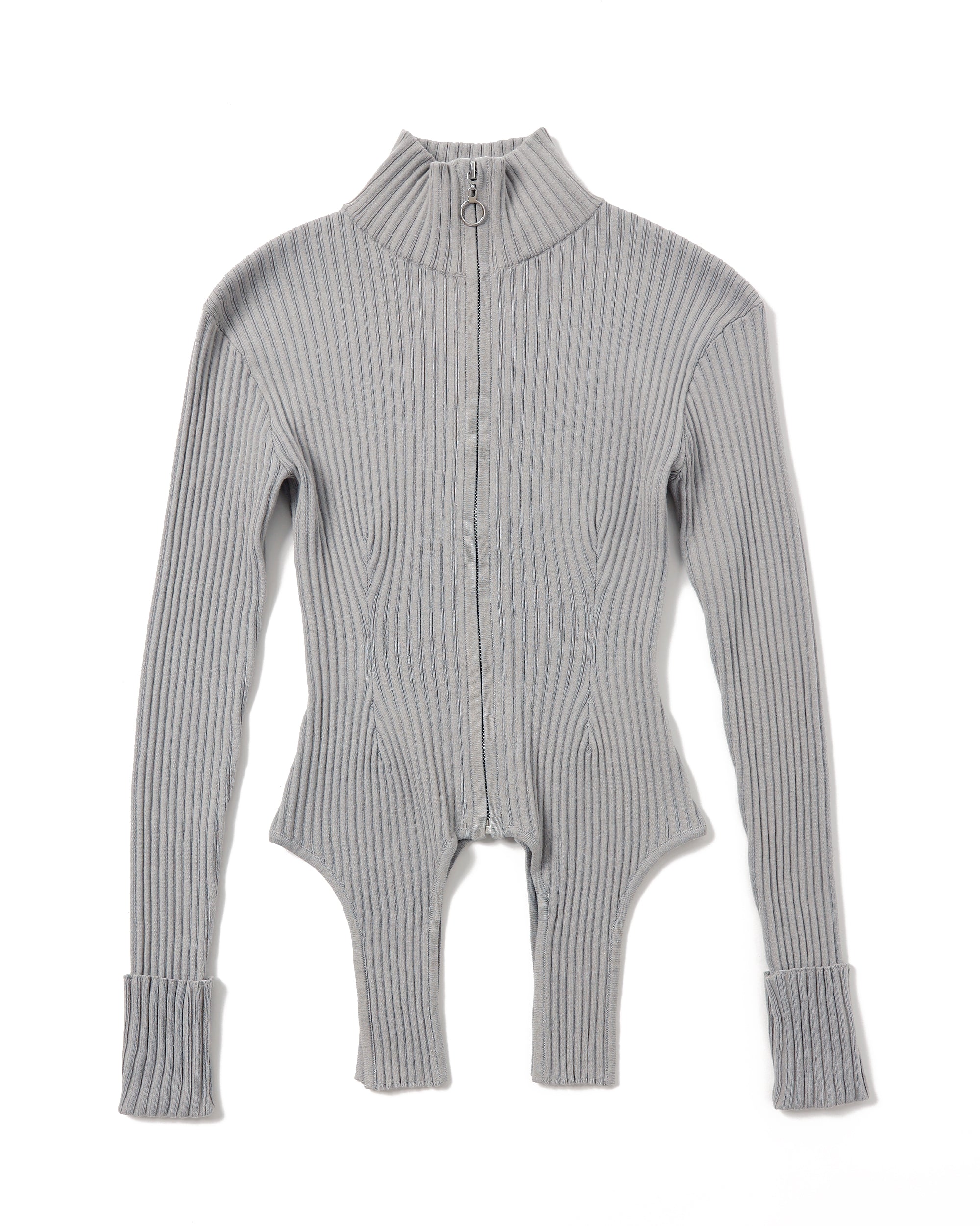 Garter cut rib zip top (high-neck) / gray