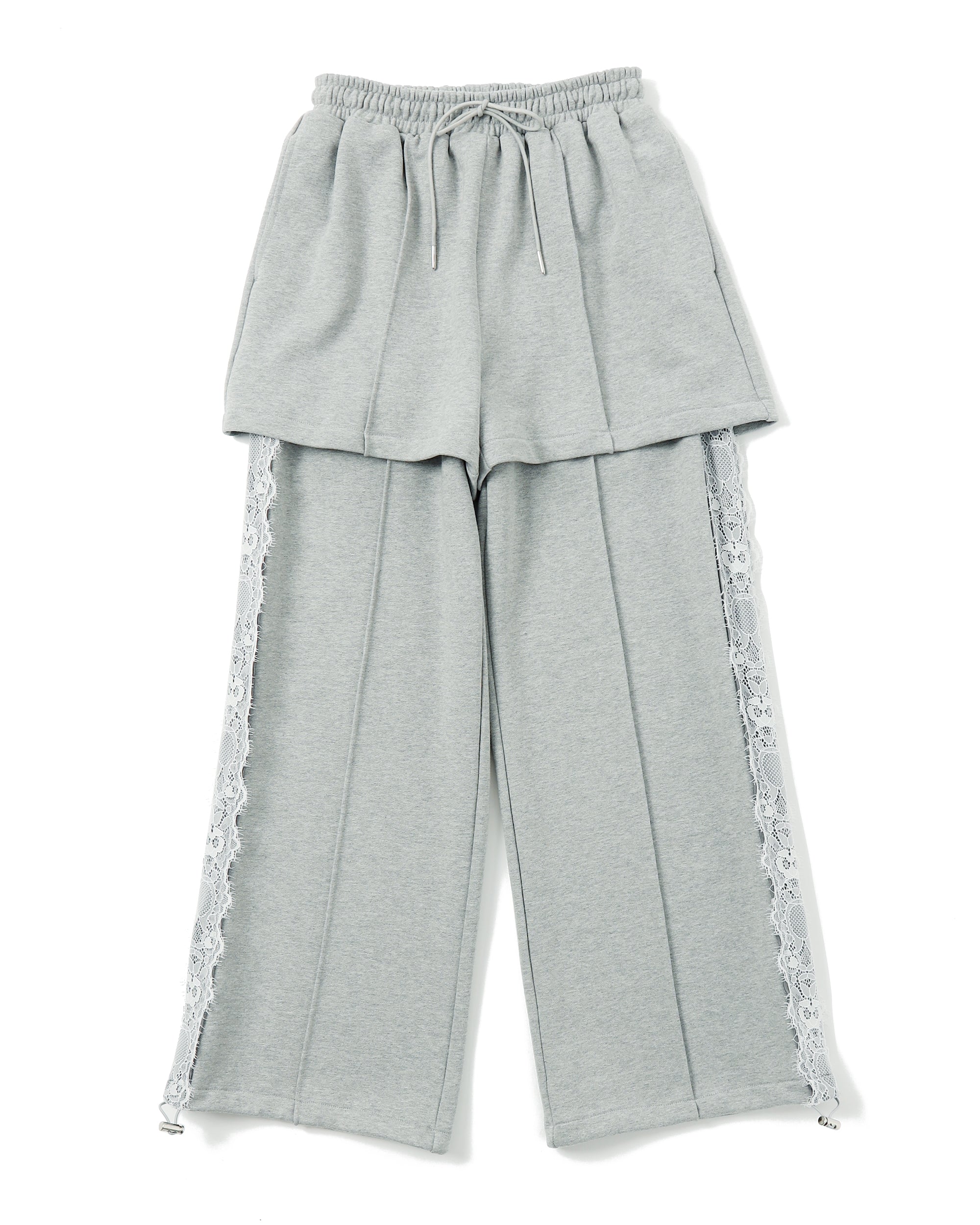 Layered-look lace sweatpants