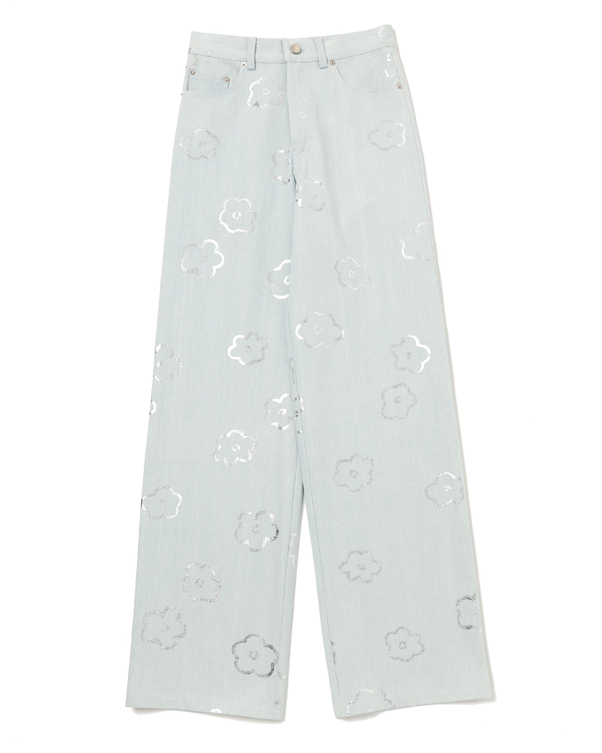 SILVER FLOWER DENIM PANTS(LIGHT BLUE)