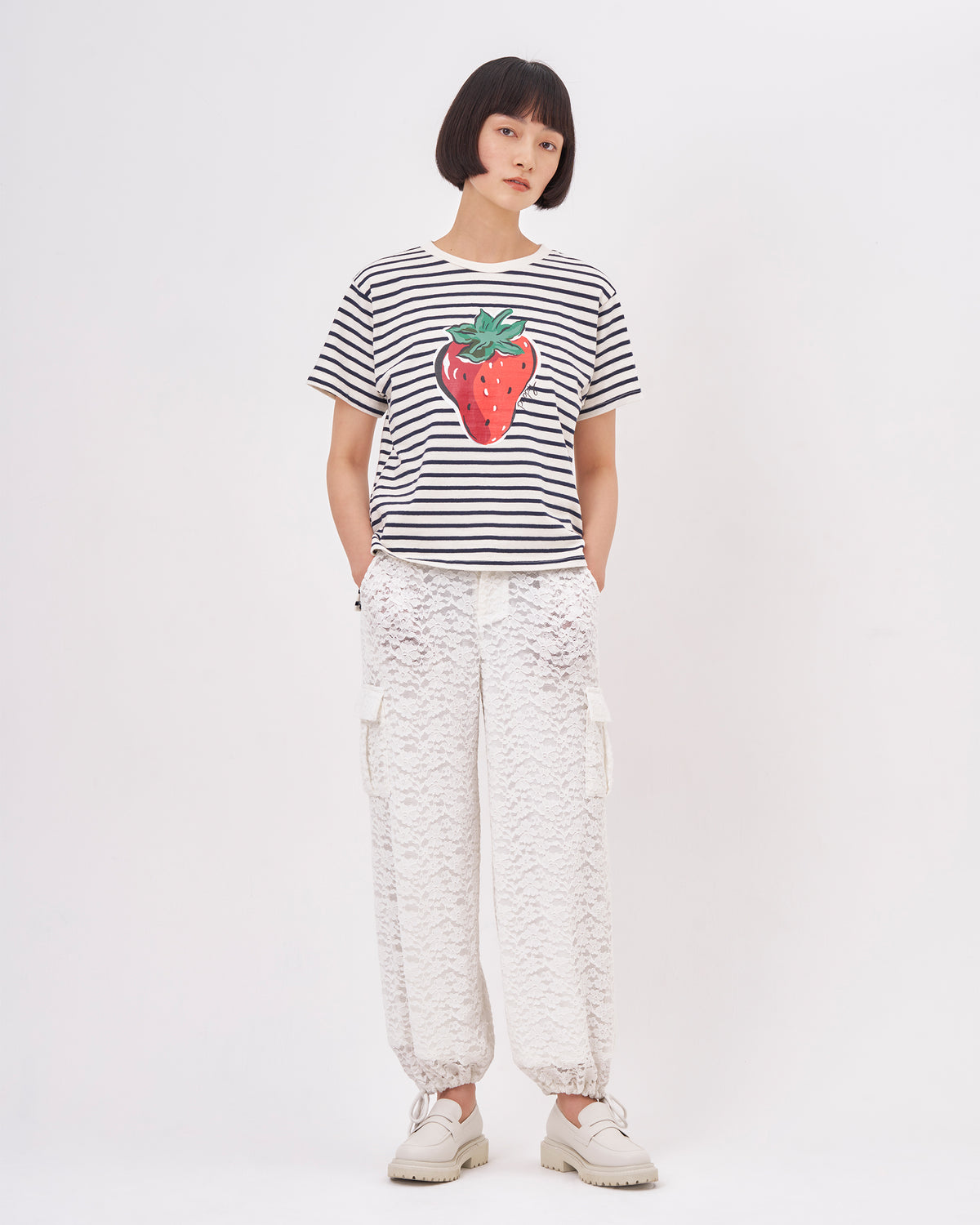 Strawberry printed T-shirts (Navy border)