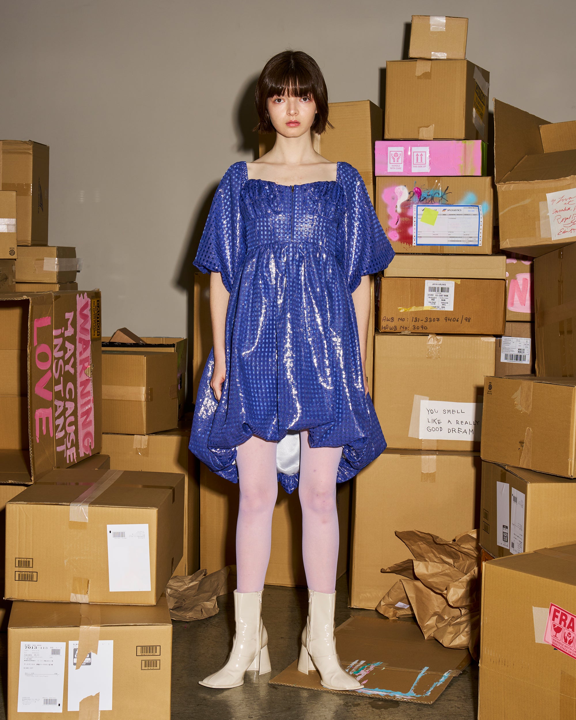 Metallic gingham mini dress