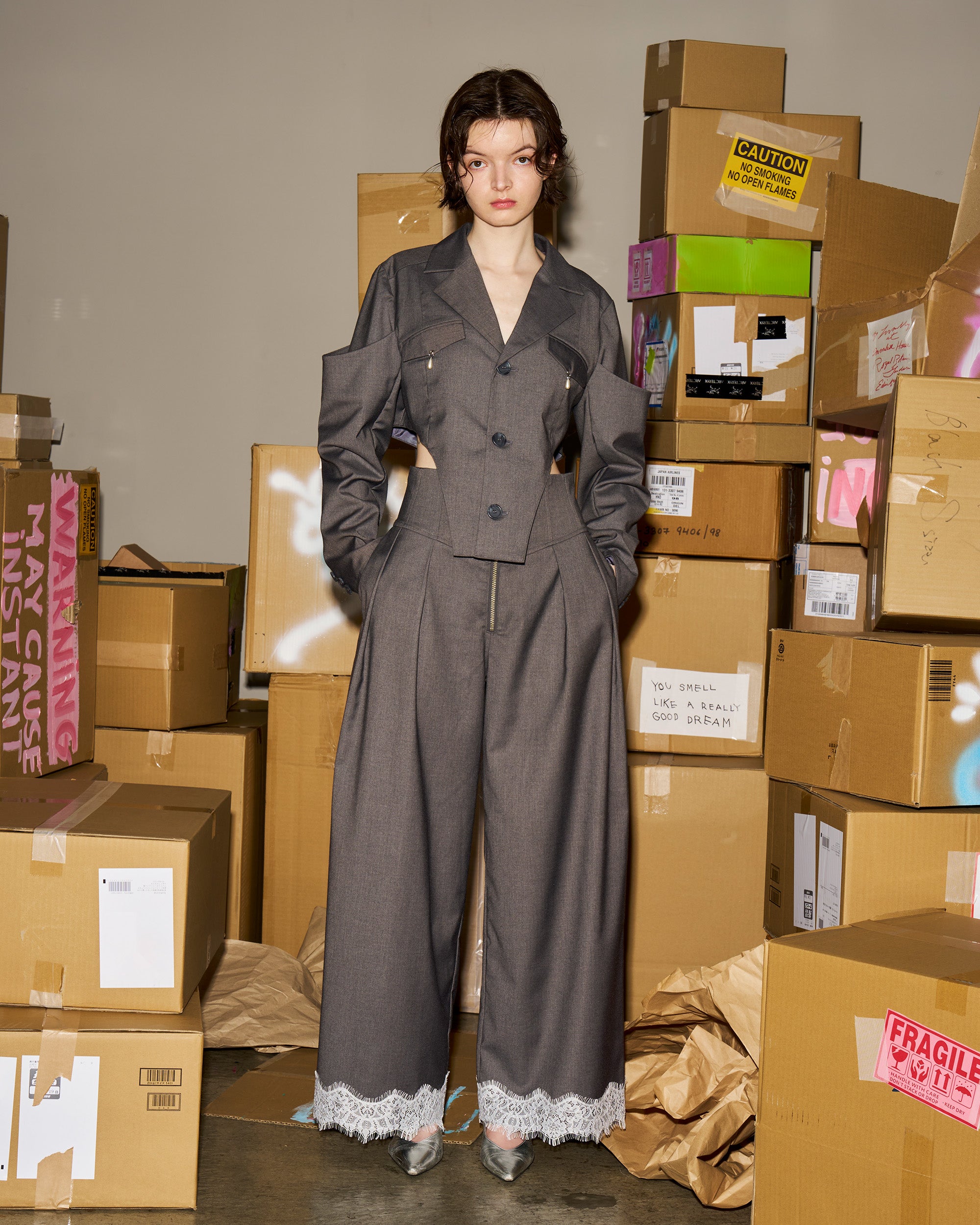 Corset wide pants (gray)