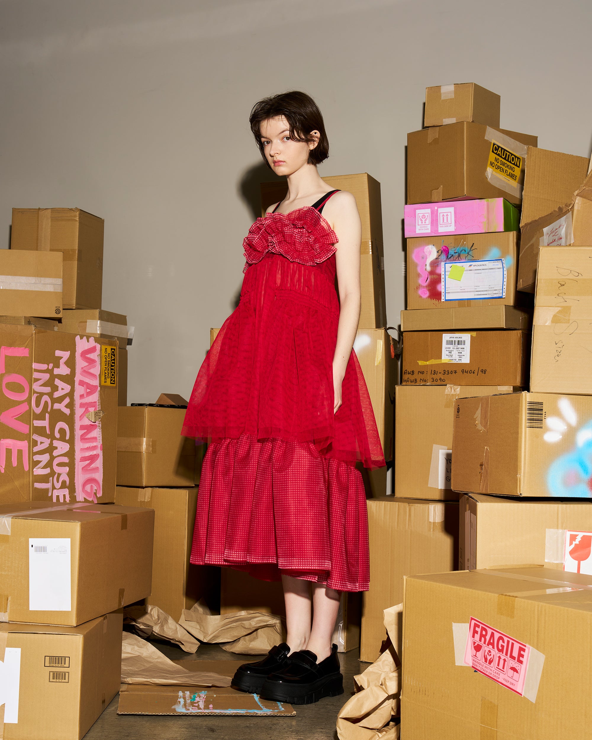 Gather frill tulle dress