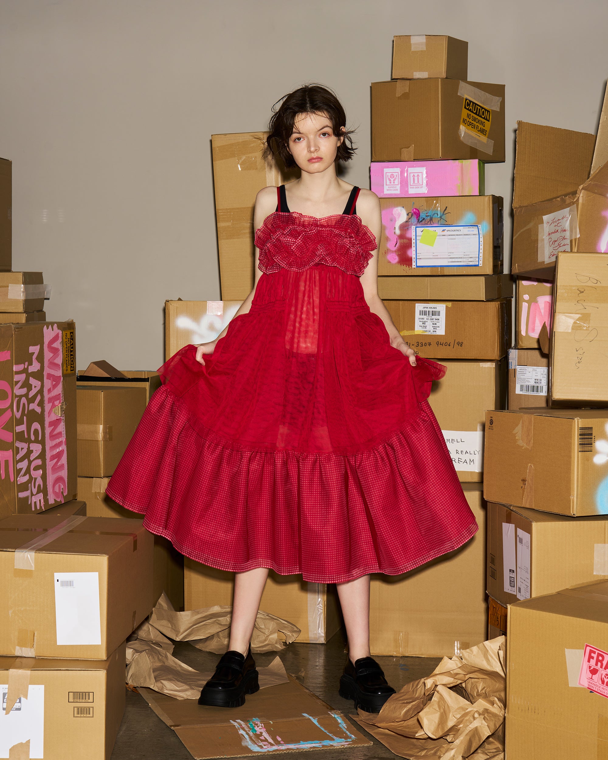 Gather frill tulle dress