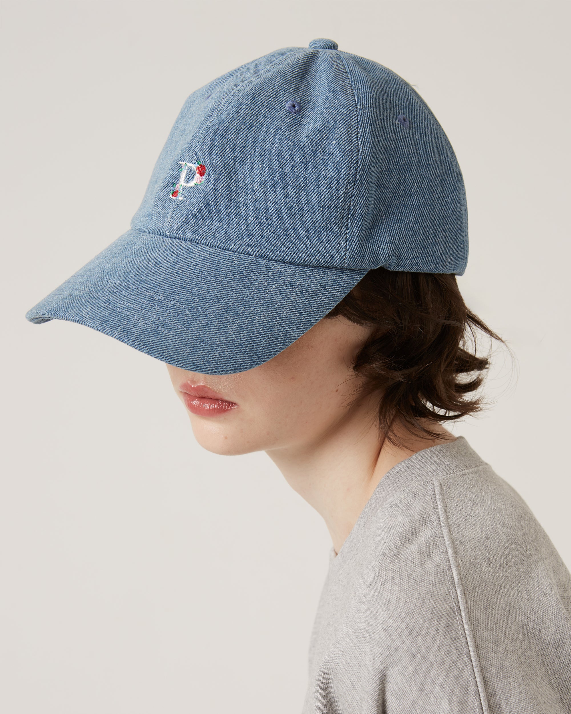 "P" embroidered denim cap