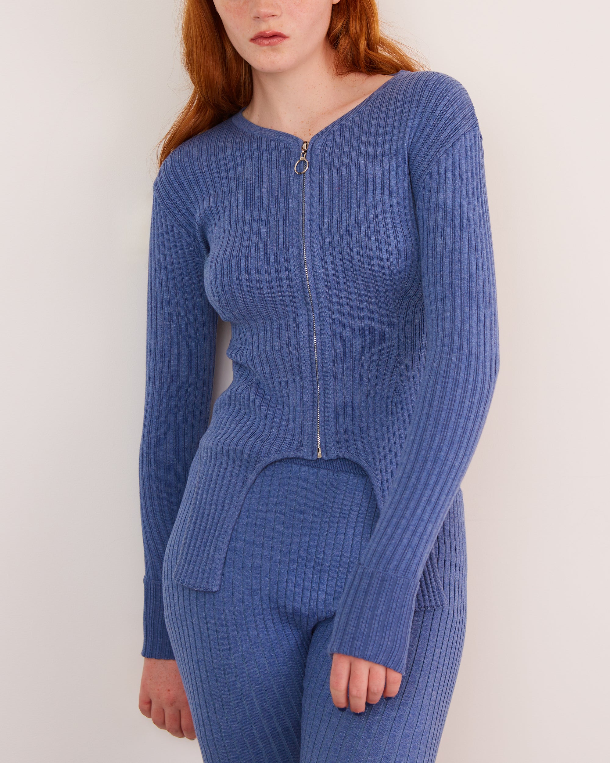 Garter cut rib zip top (v-neck)