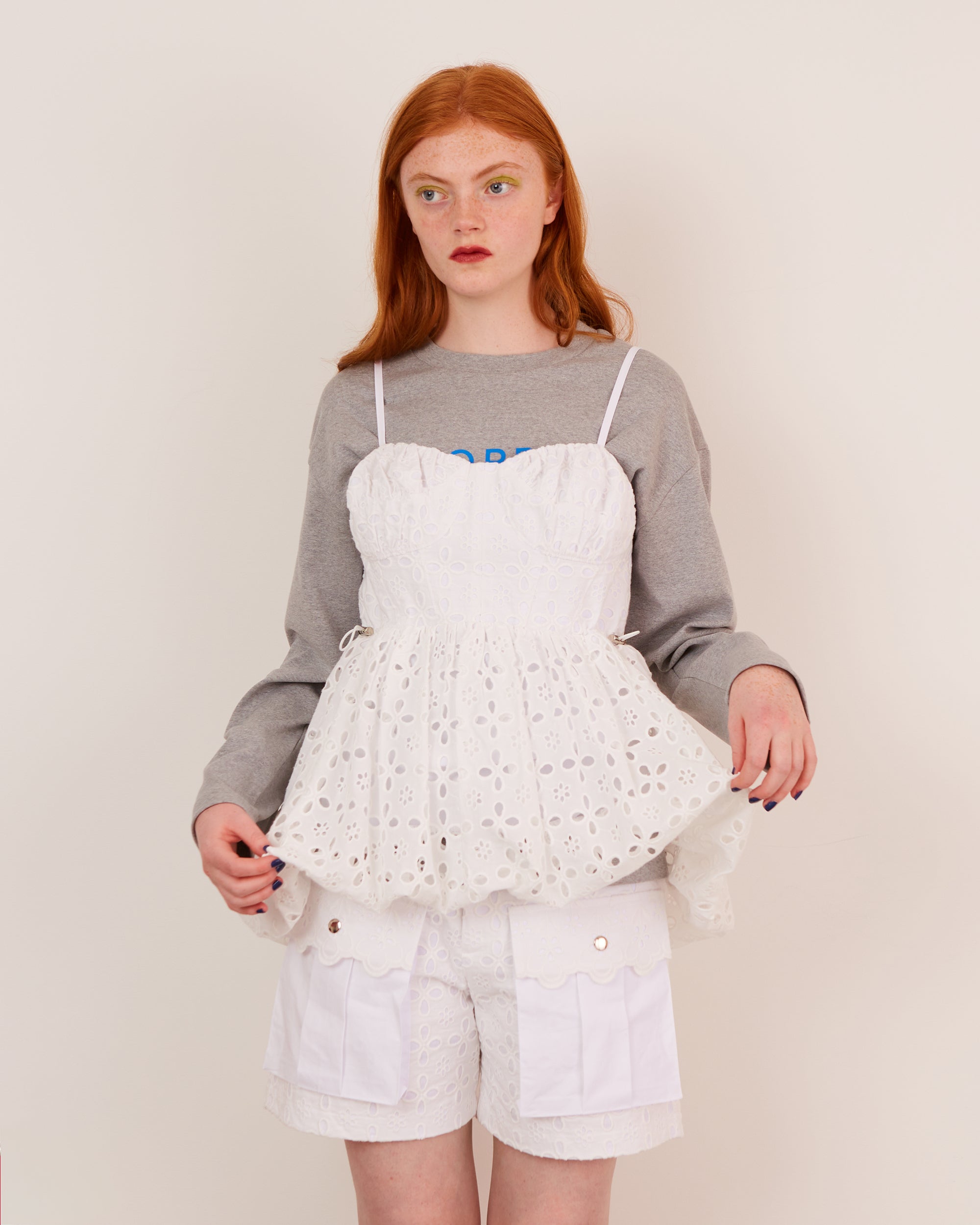 Cotton lace balloon tunic