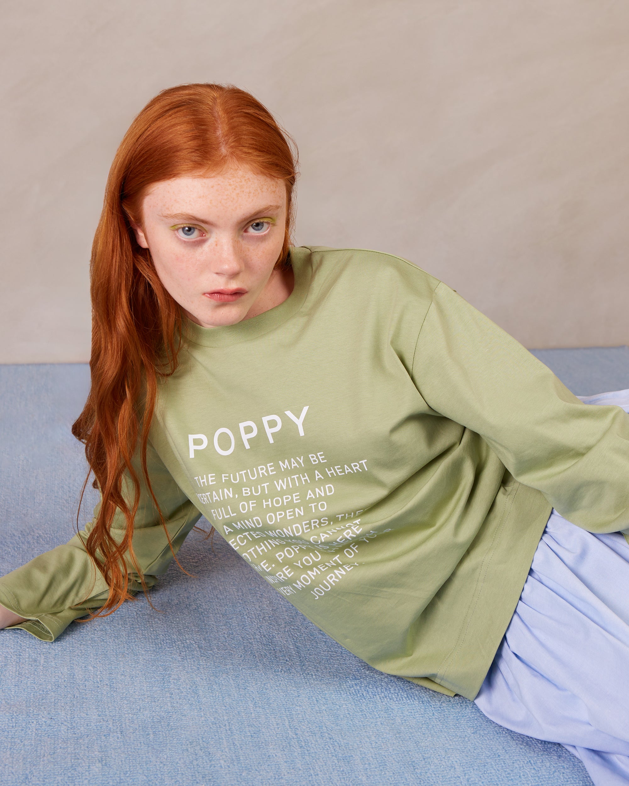 POPPY print long t-shirt (light green)