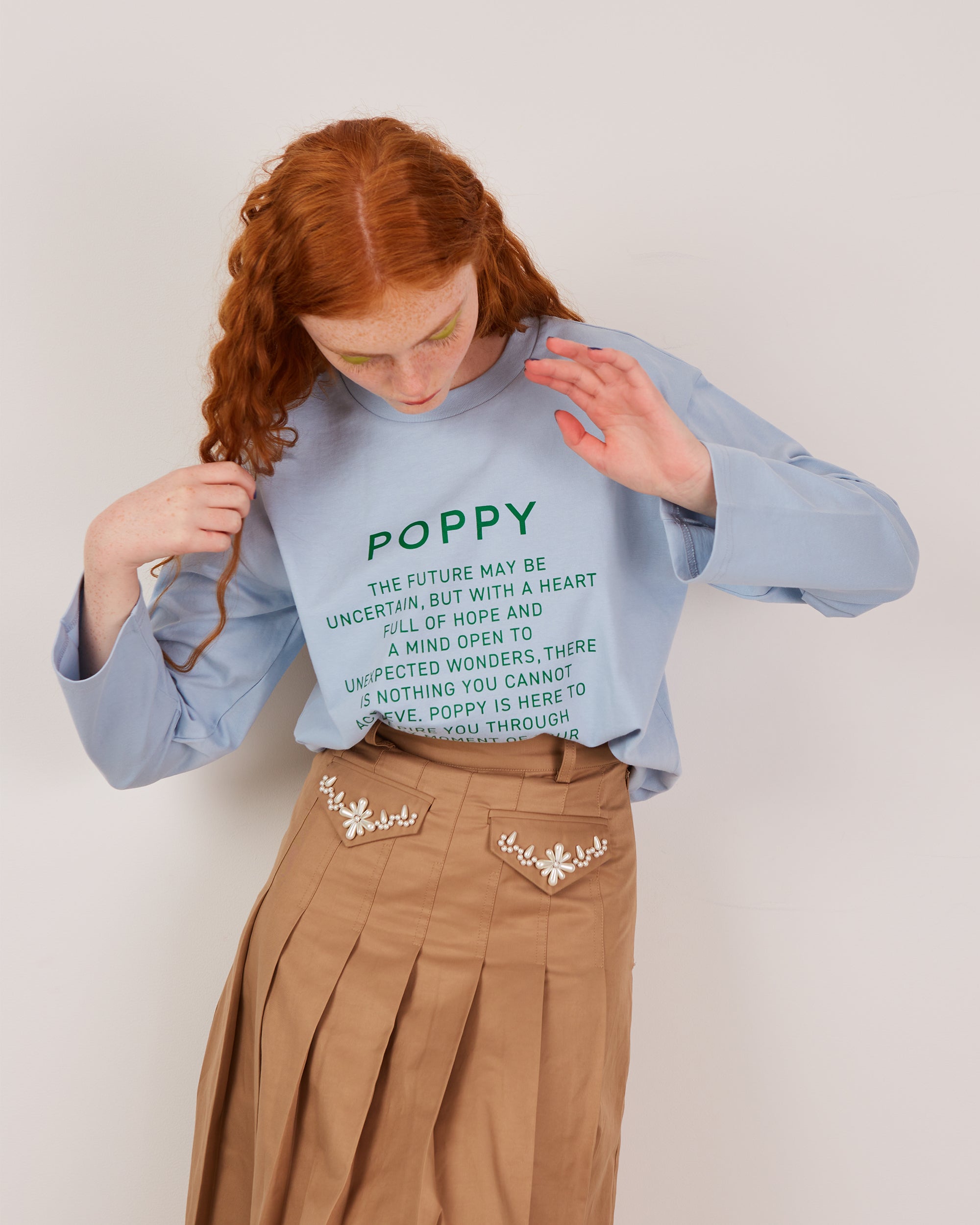 POPPY print long t-shirt (light blue)