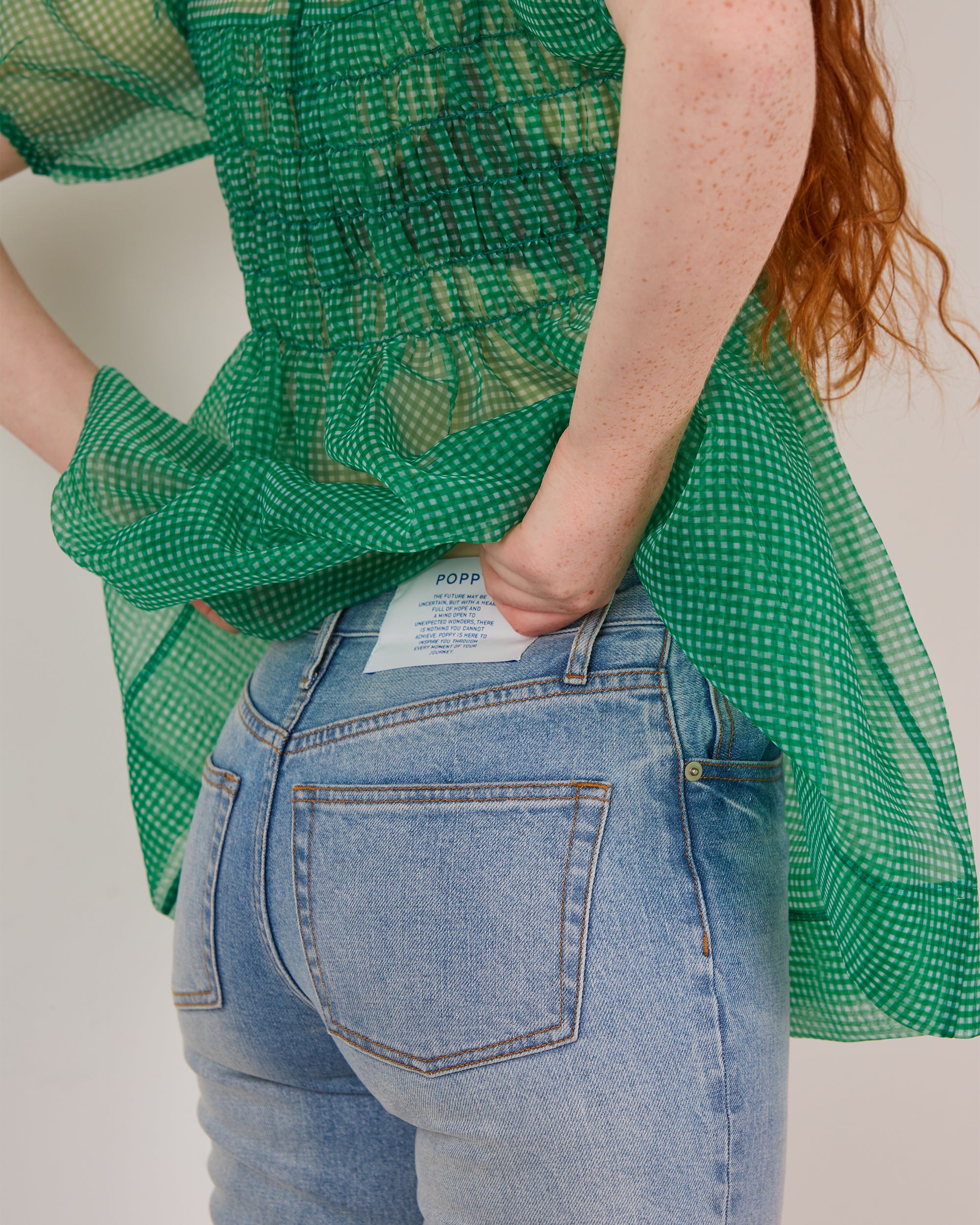Gingham organza shirred tunic (green)