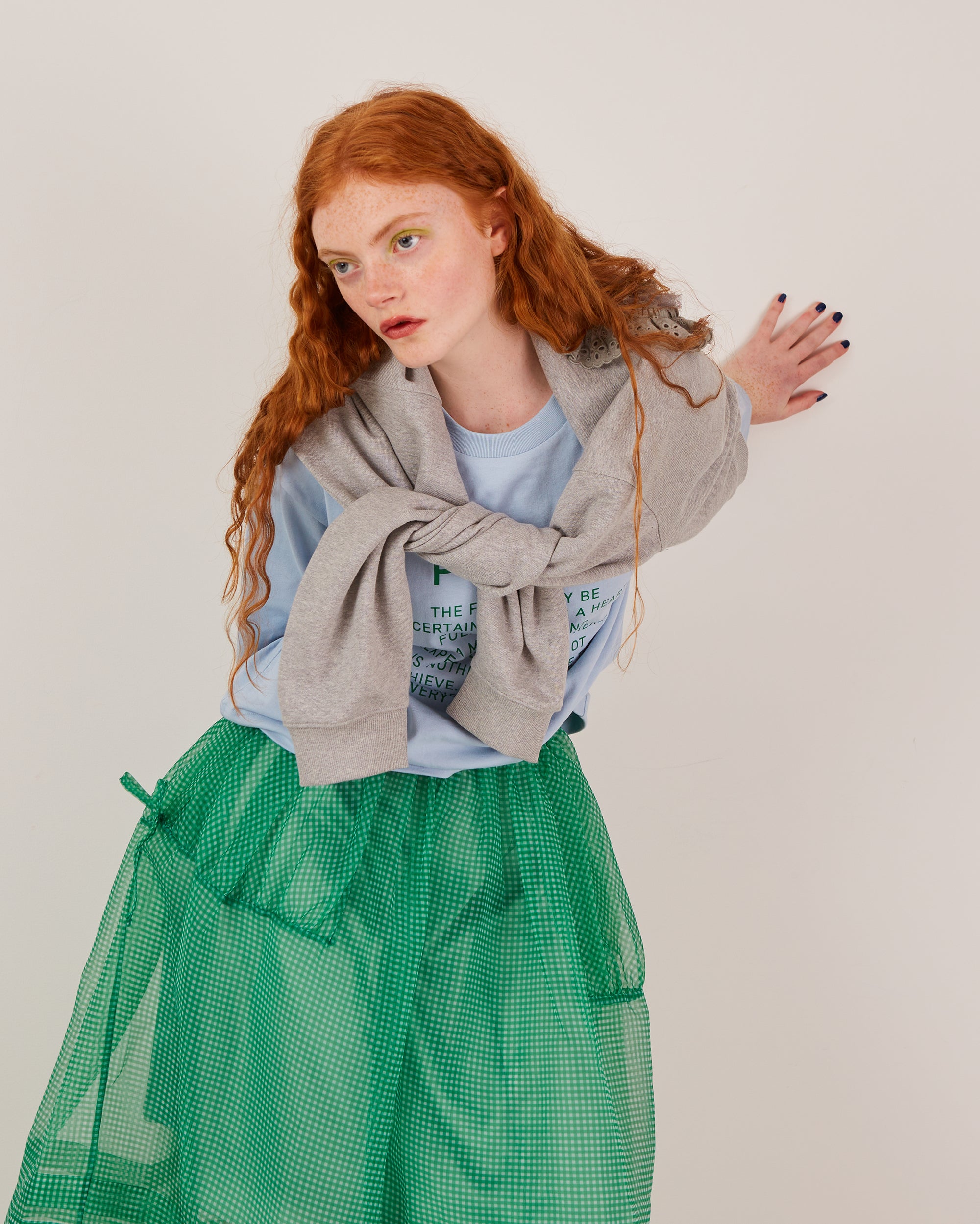 Gingham organza tuck skirt (green)