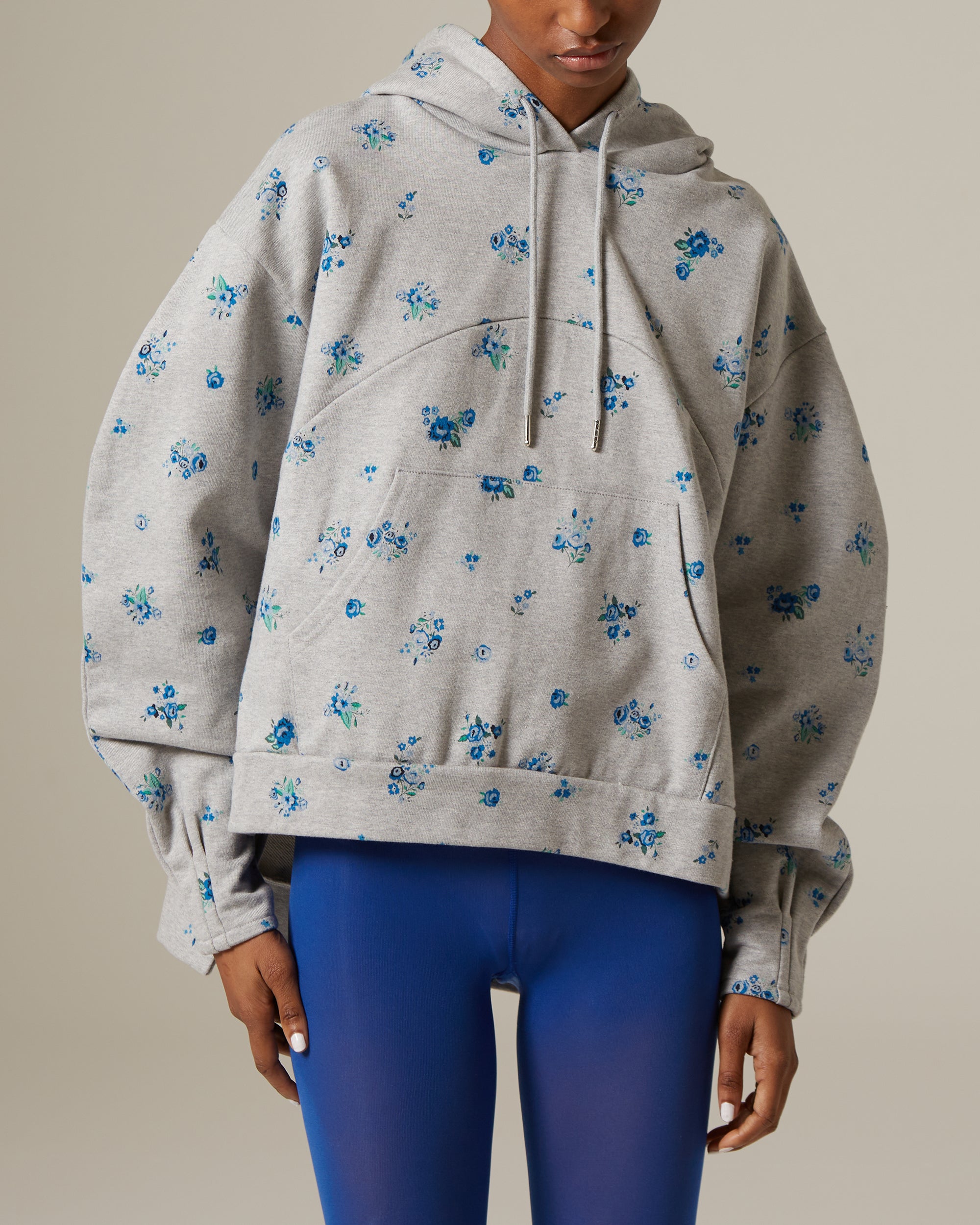 Blue flower print hoodie