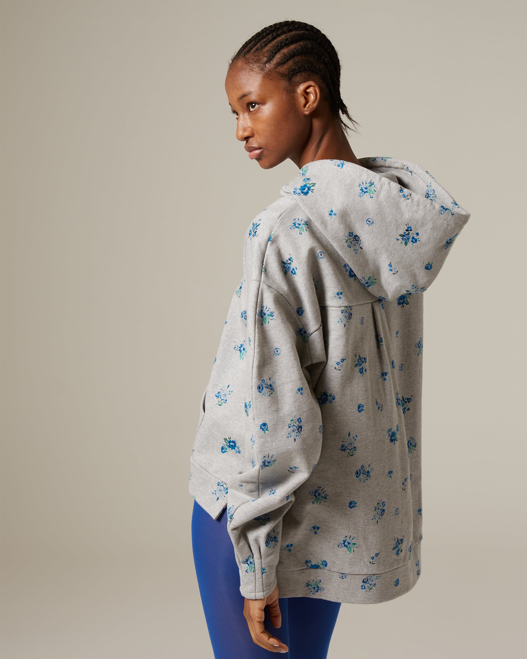 Blue flower print hoodie