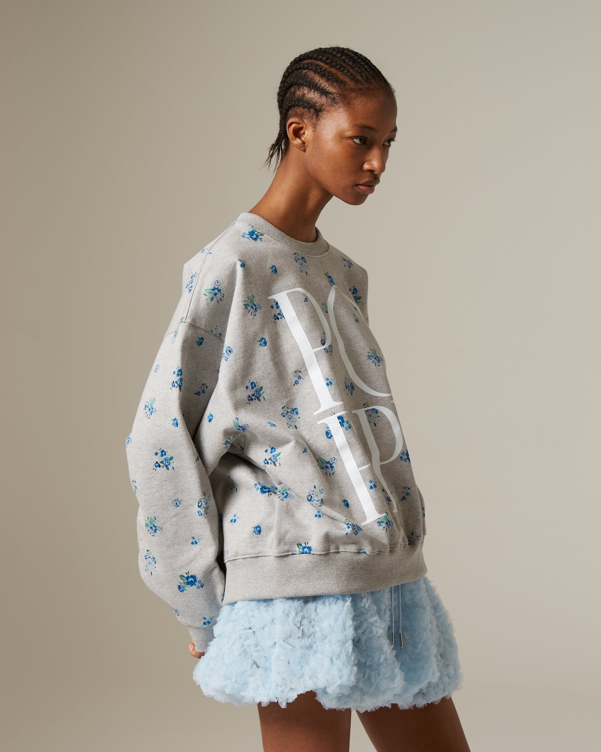 Blue flower print logo sweatshirt