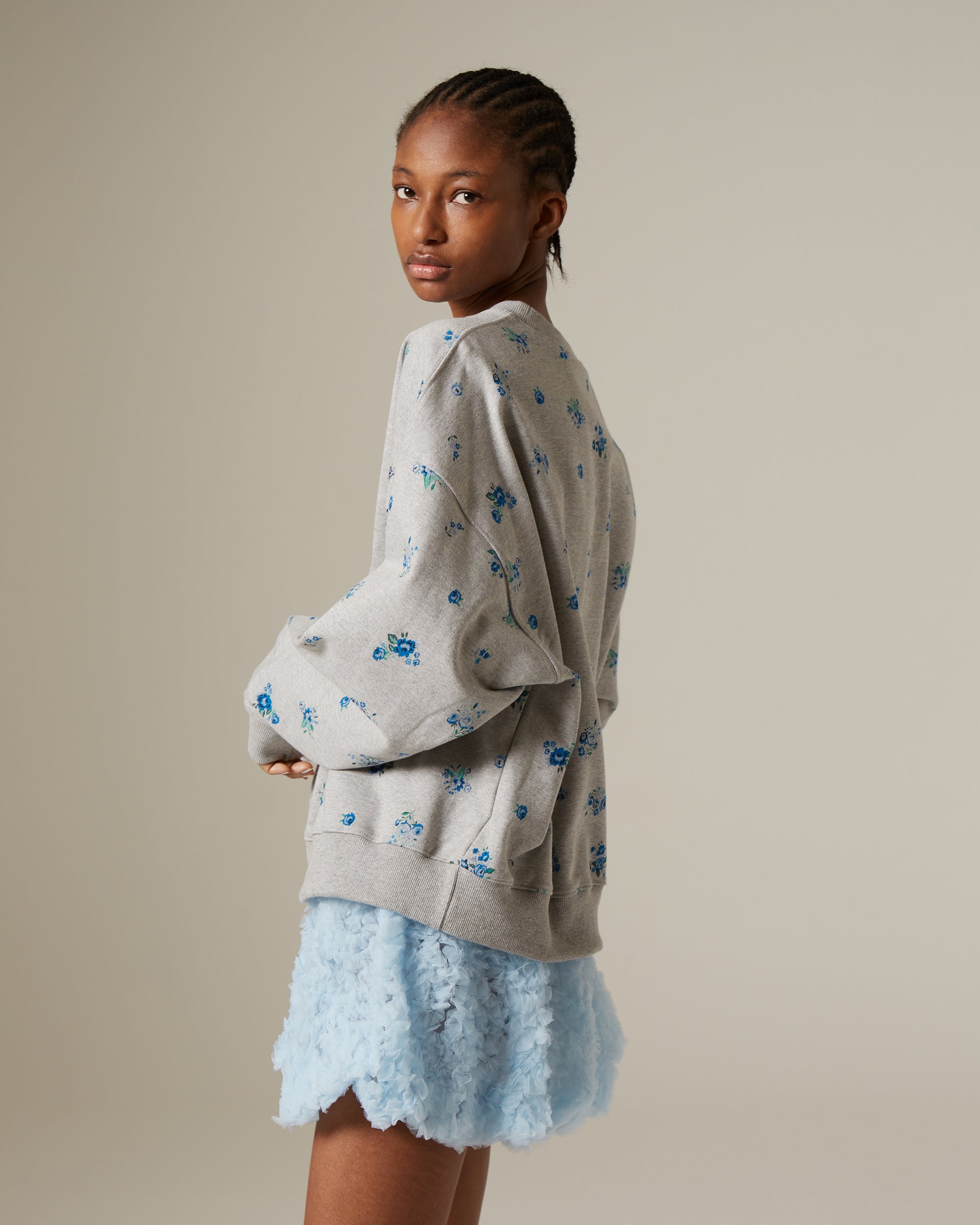 Blue flower print logo sweatshirt