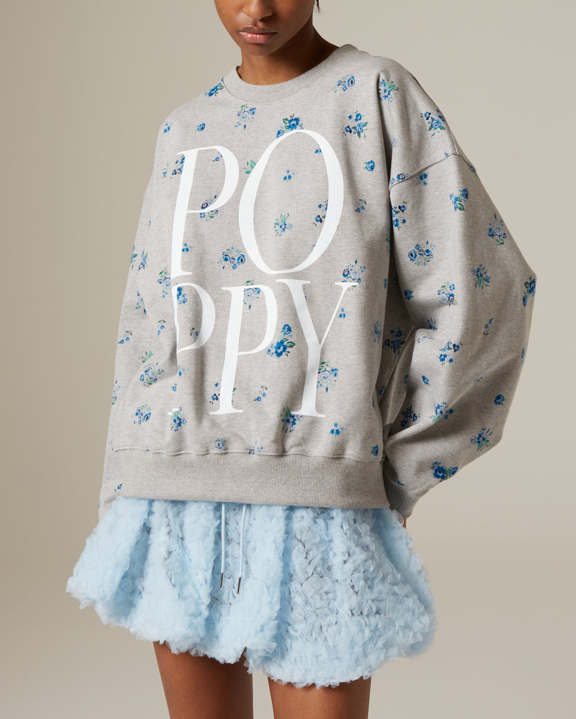Blue flower print logo sweatshirt
