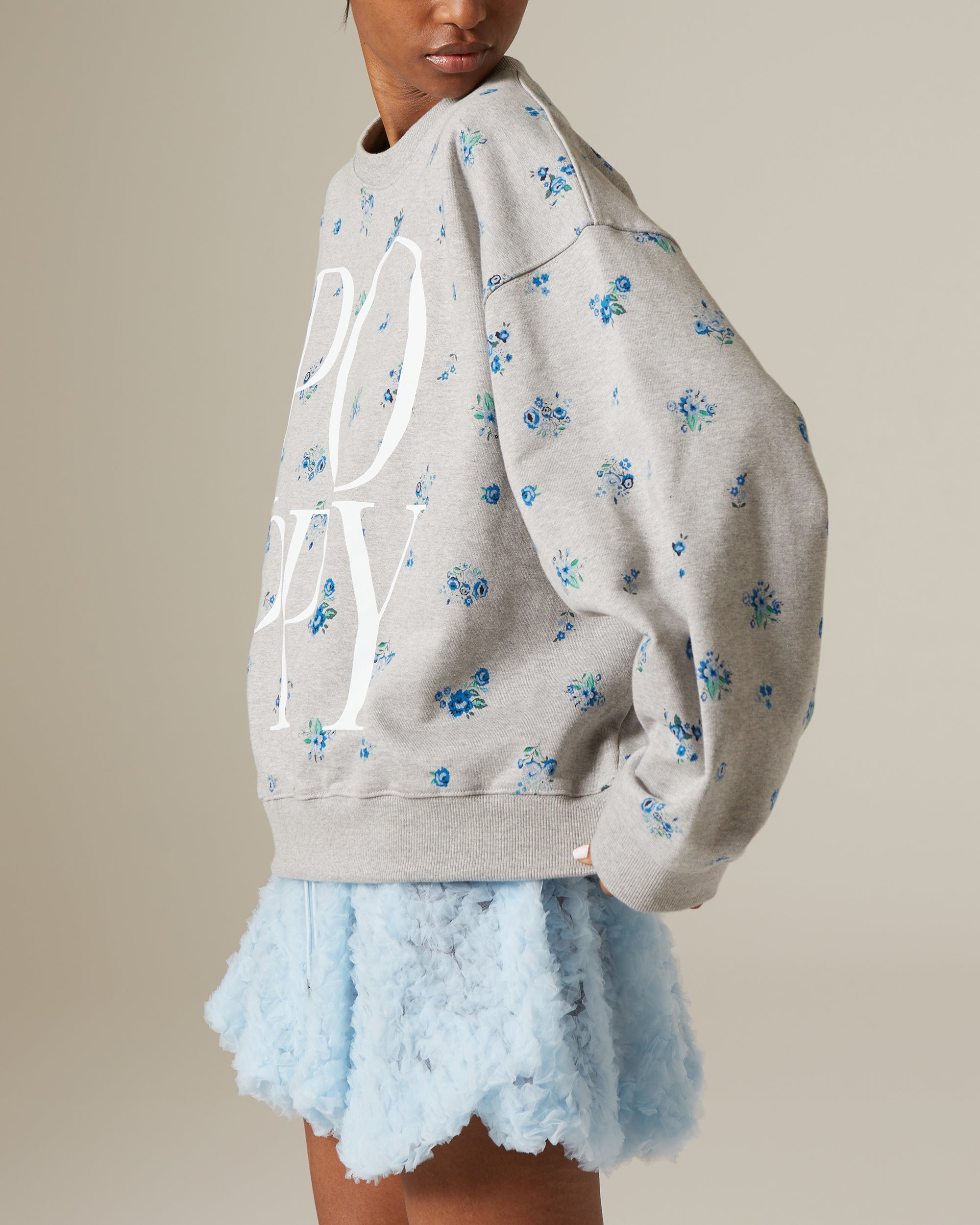 Blue flower print logo sweatshirt