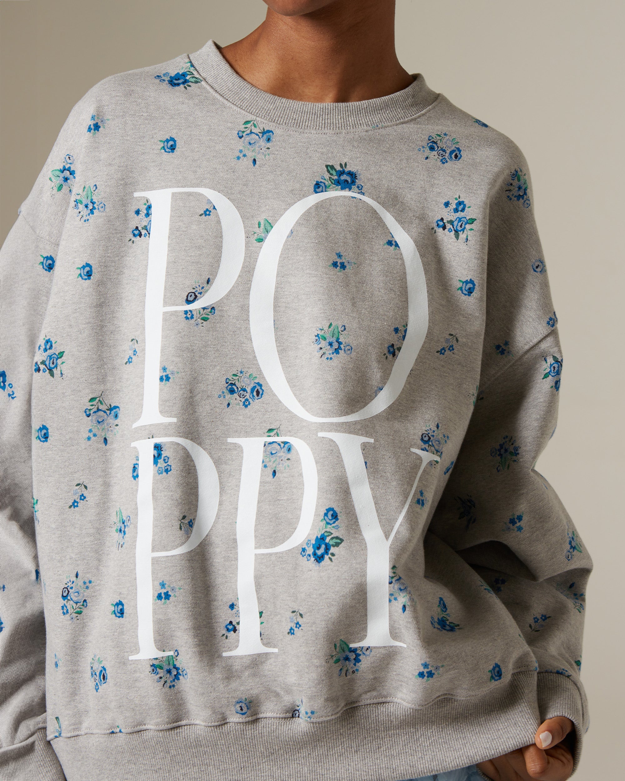 Blue flower print logo sweatshirt