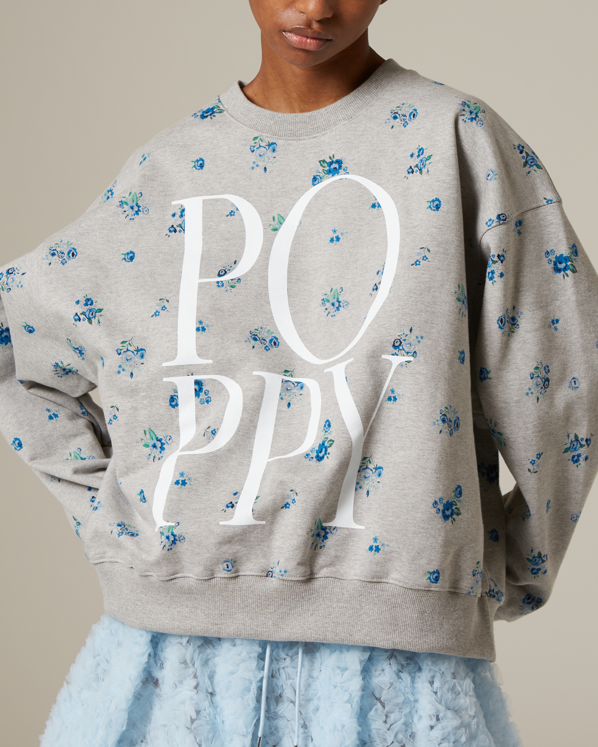 Blue flower print logo sweatshirt