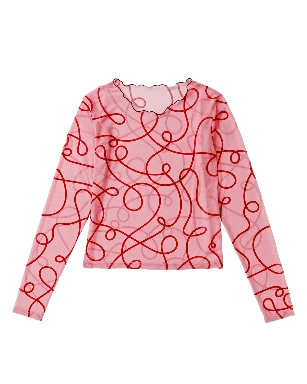 uneune see-through round neck tops (pink×red)