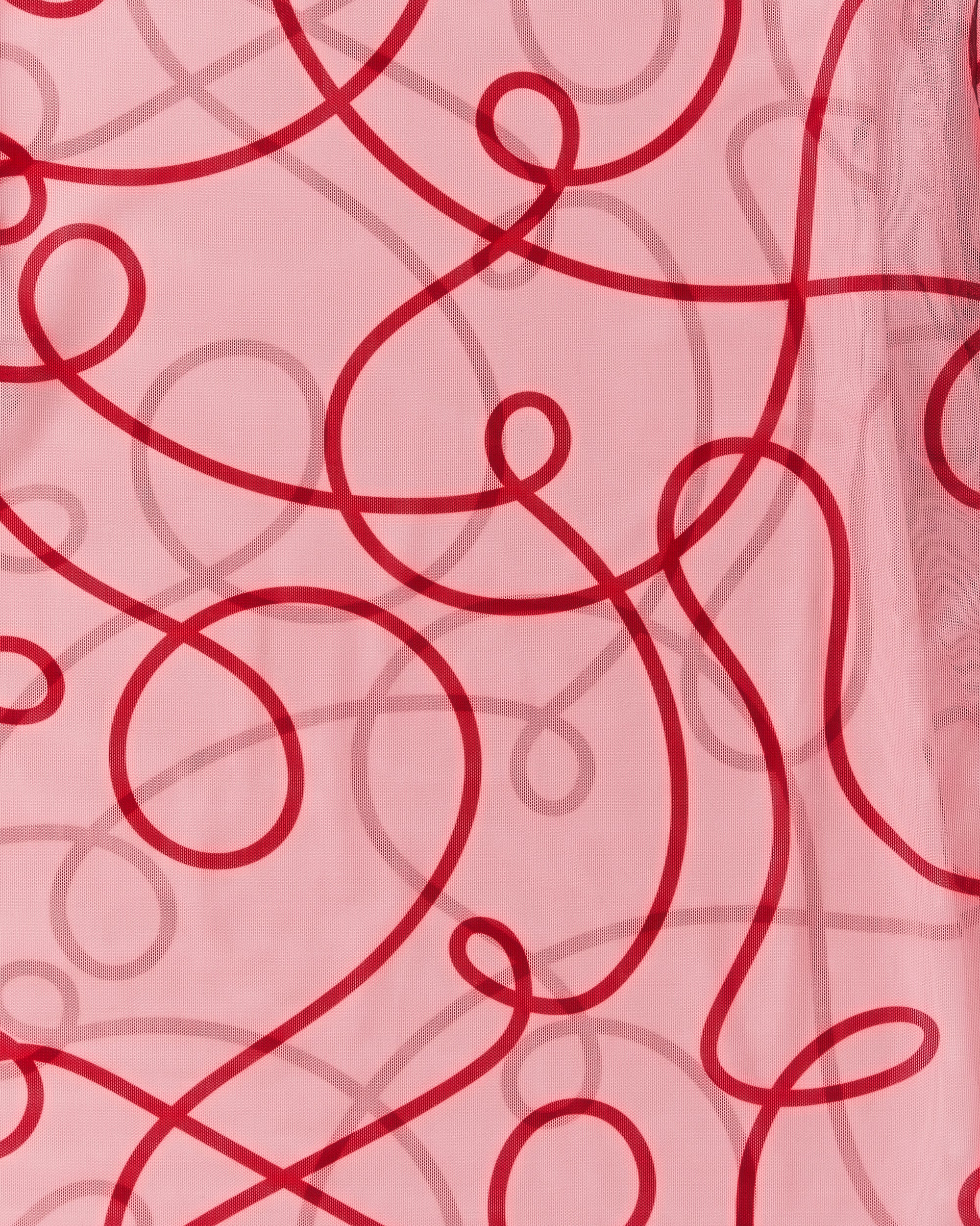 uneune see-through round neck tops (pink×red)