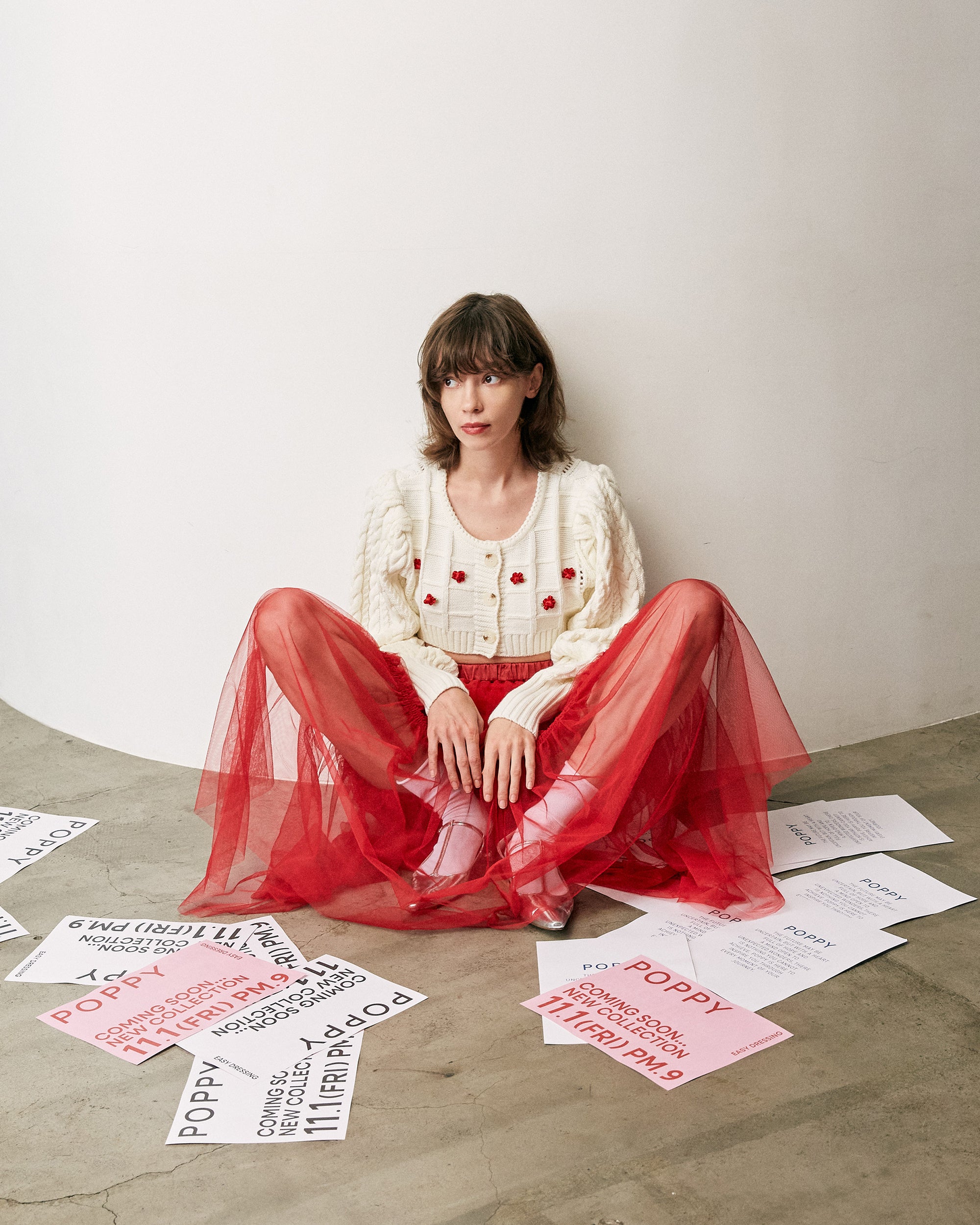 Ribbon flower cropped cardigan