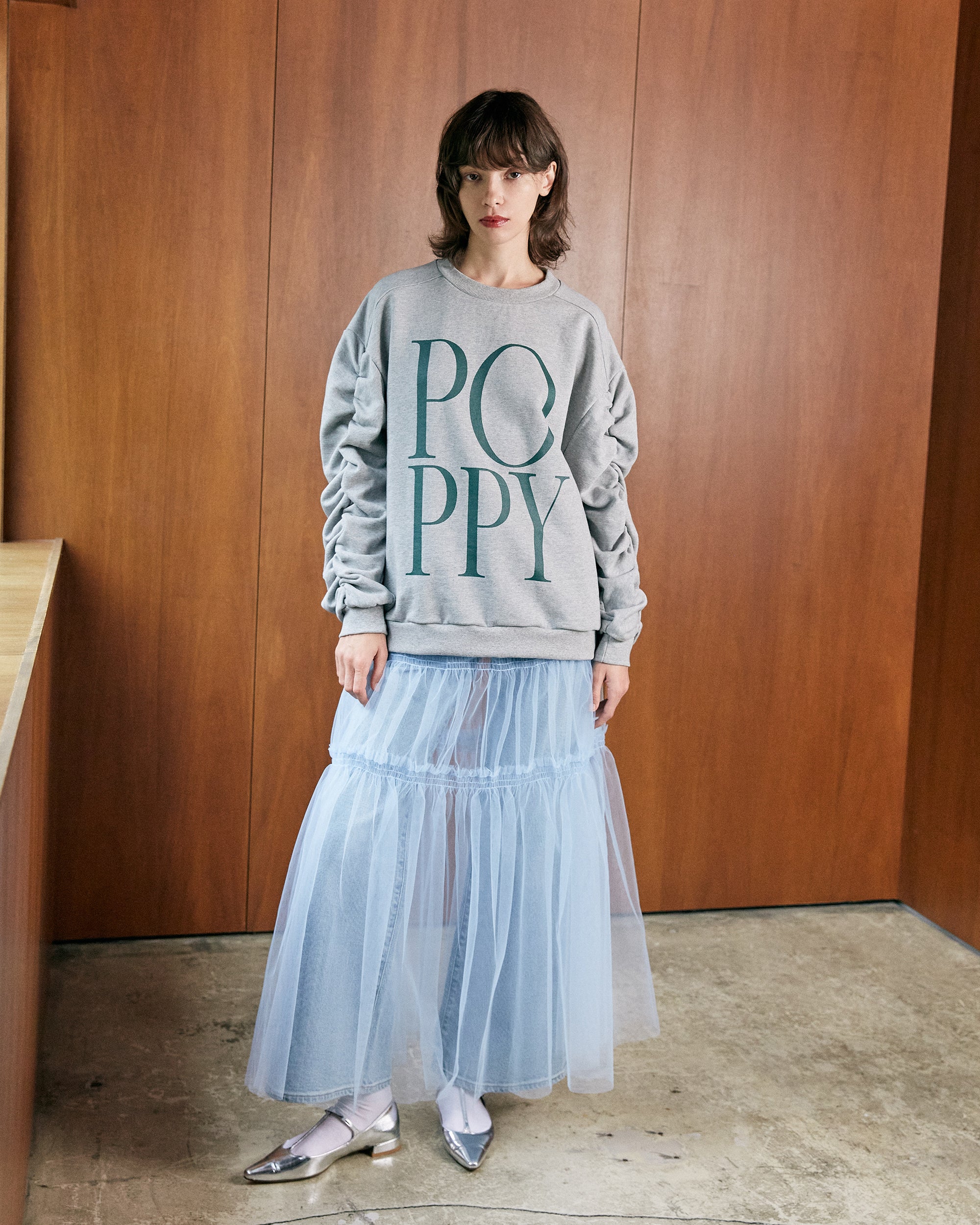 Shirring tulle skirt (blue / bordeaux)