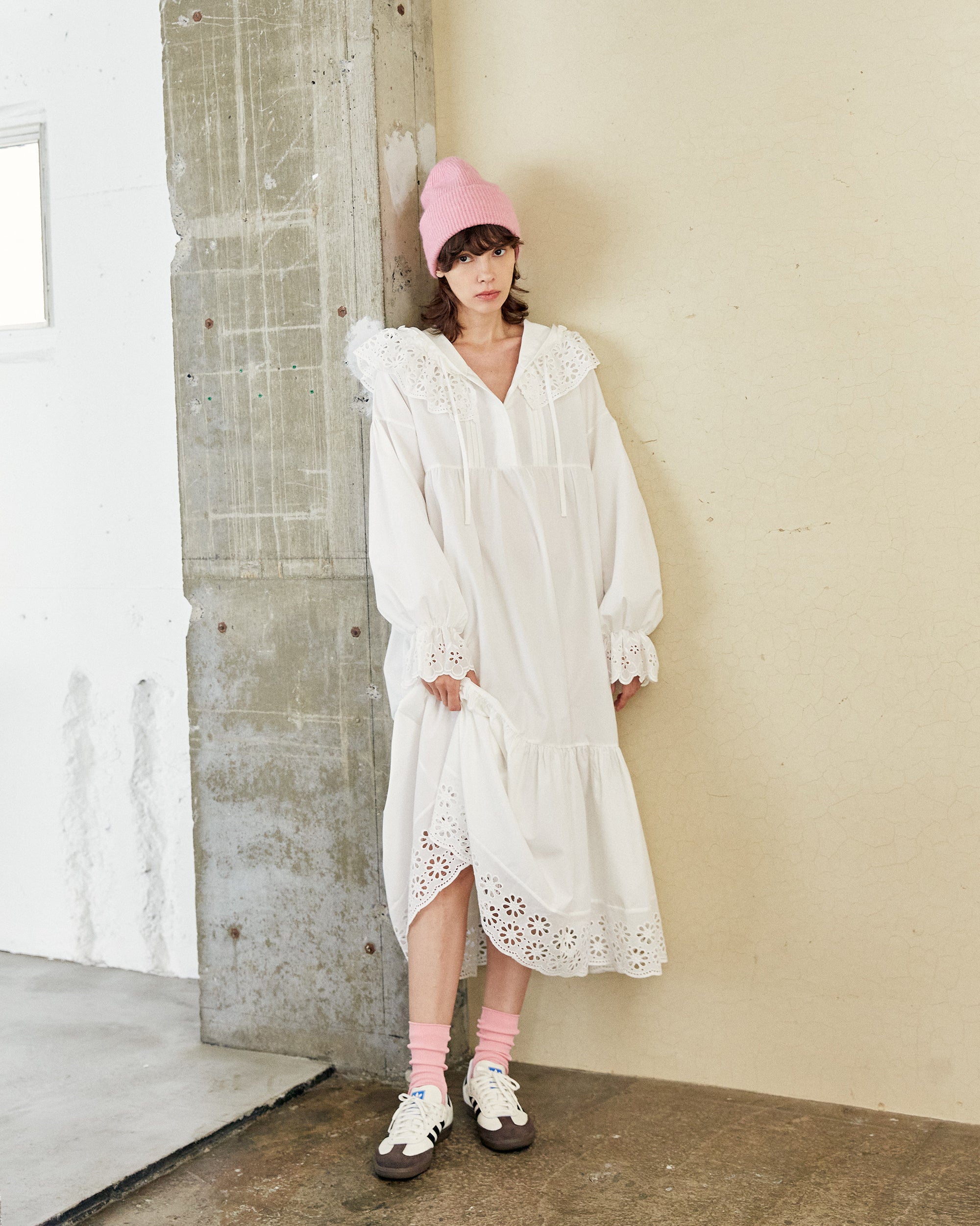 Cotton lace hoodie dress