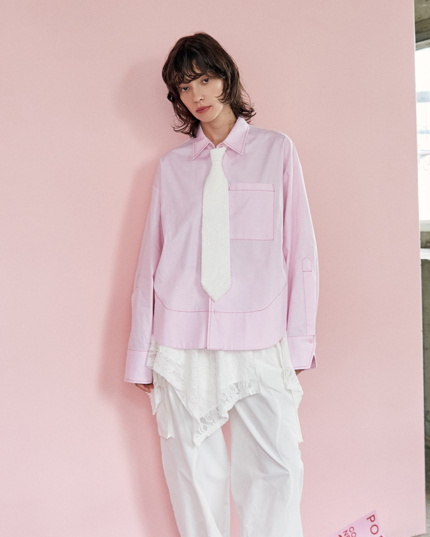 Wave hemline shirt (pink / blue / gray)