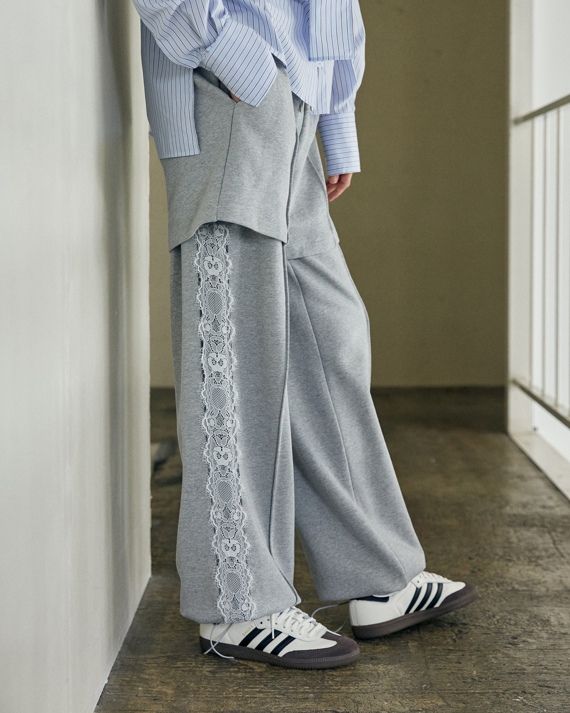 Layered-look lace sweatpants