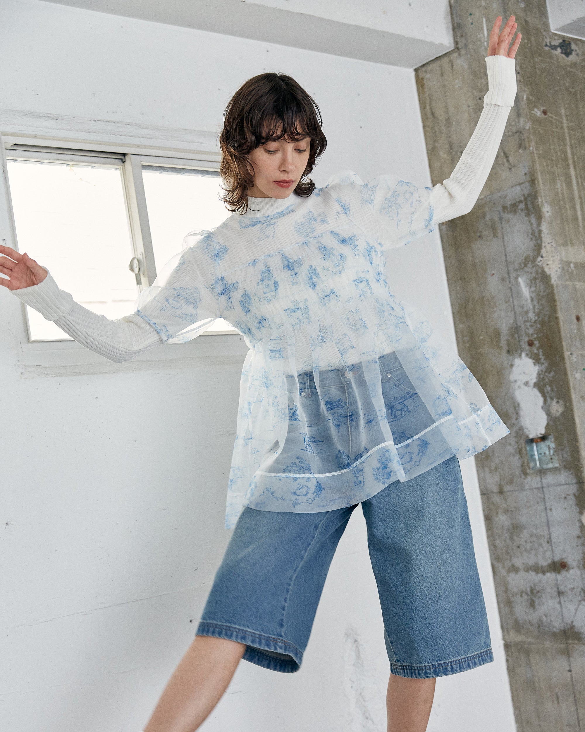 Toile de Jouy organdy shirring tunic
