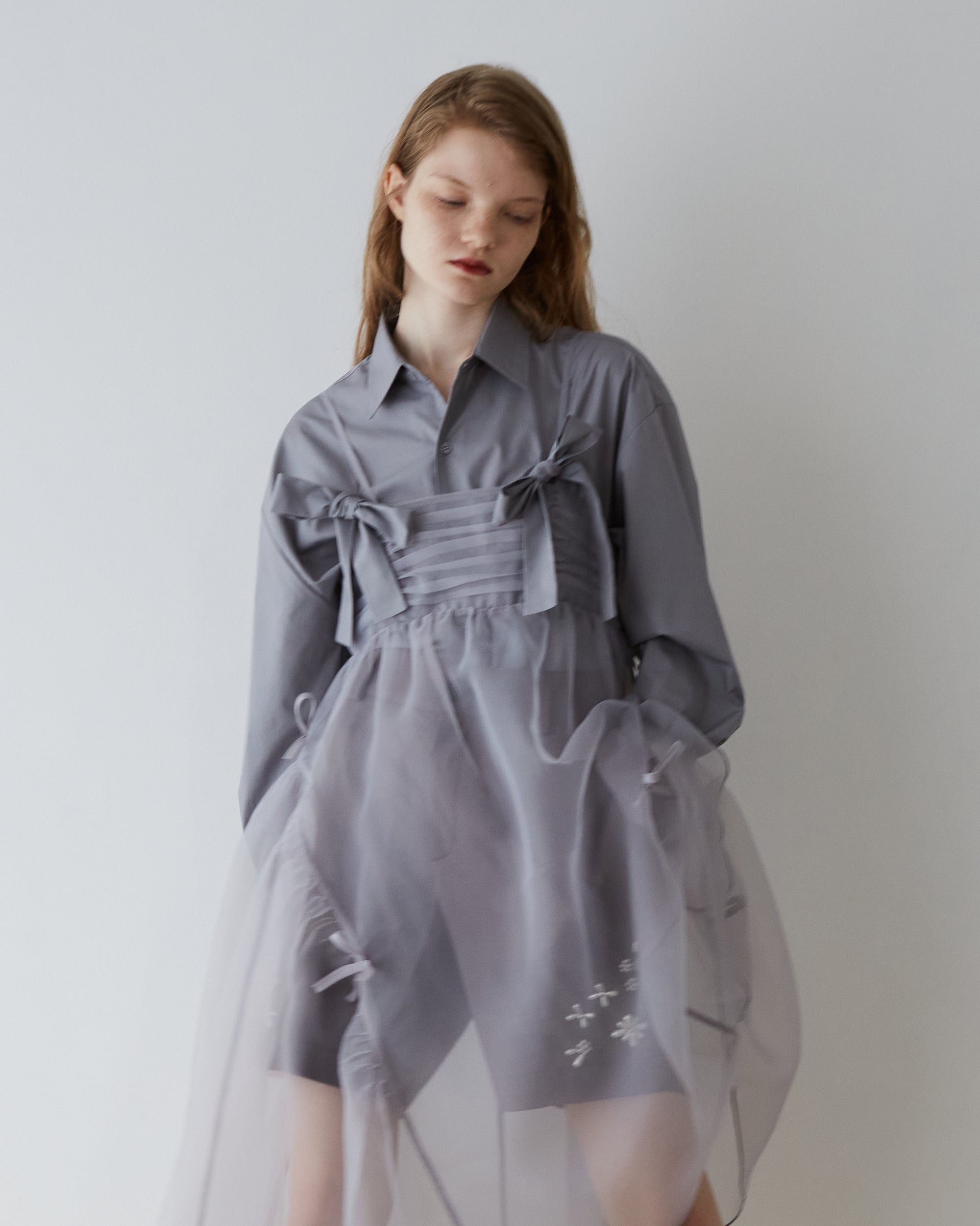 Double ribbon shirt (gray)