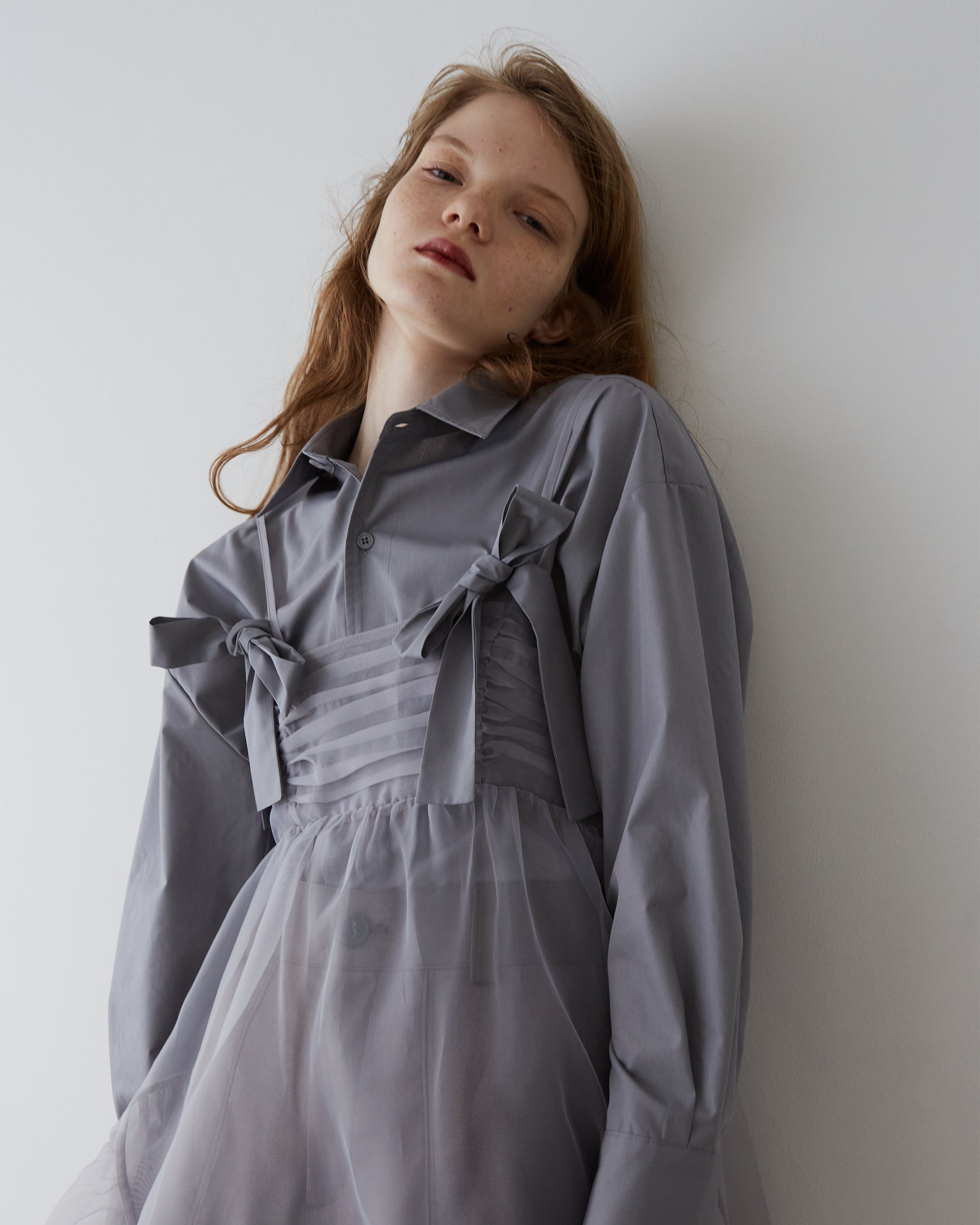 Double ribbon shirt (gray)