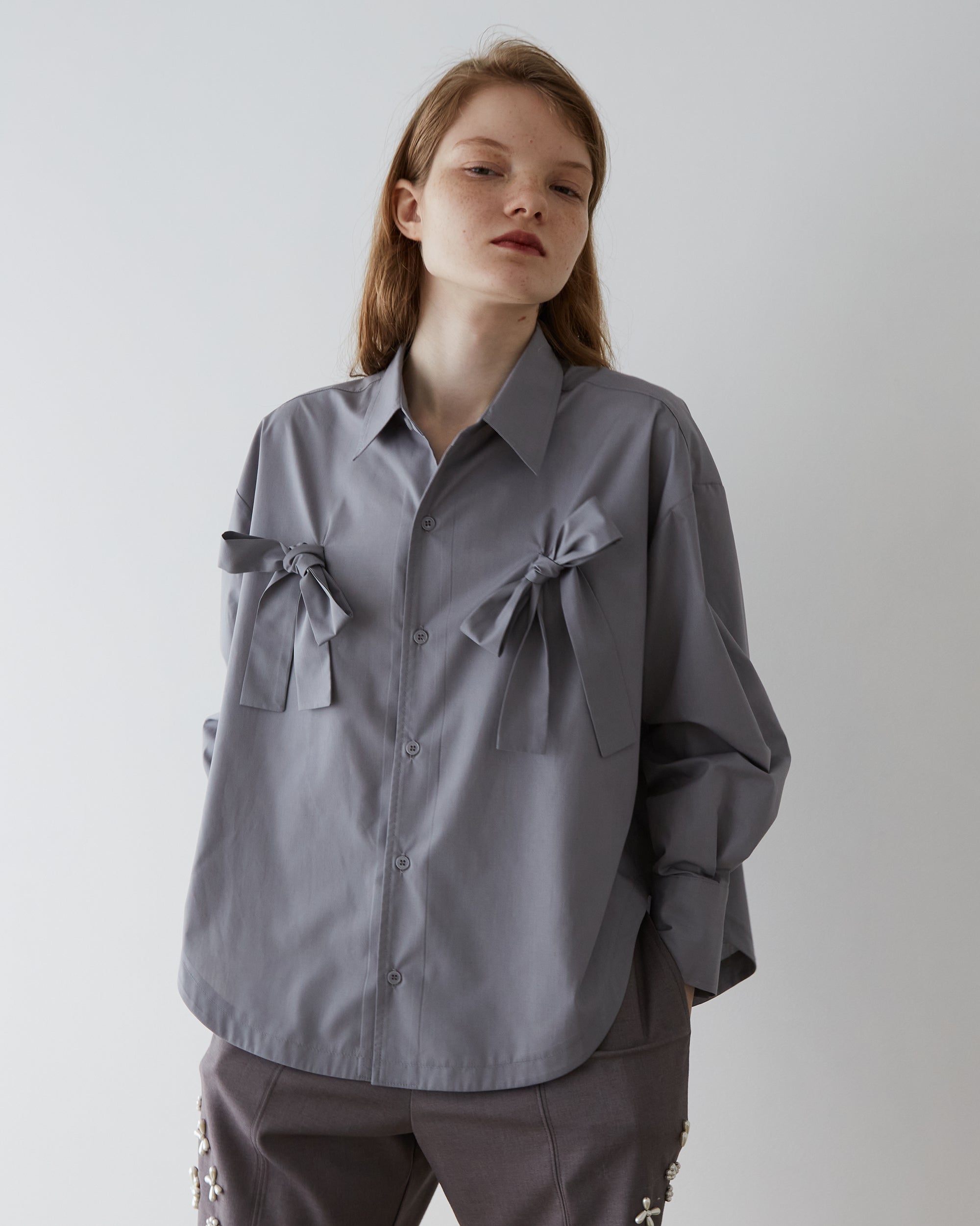 Double ribbon shirt (gray)