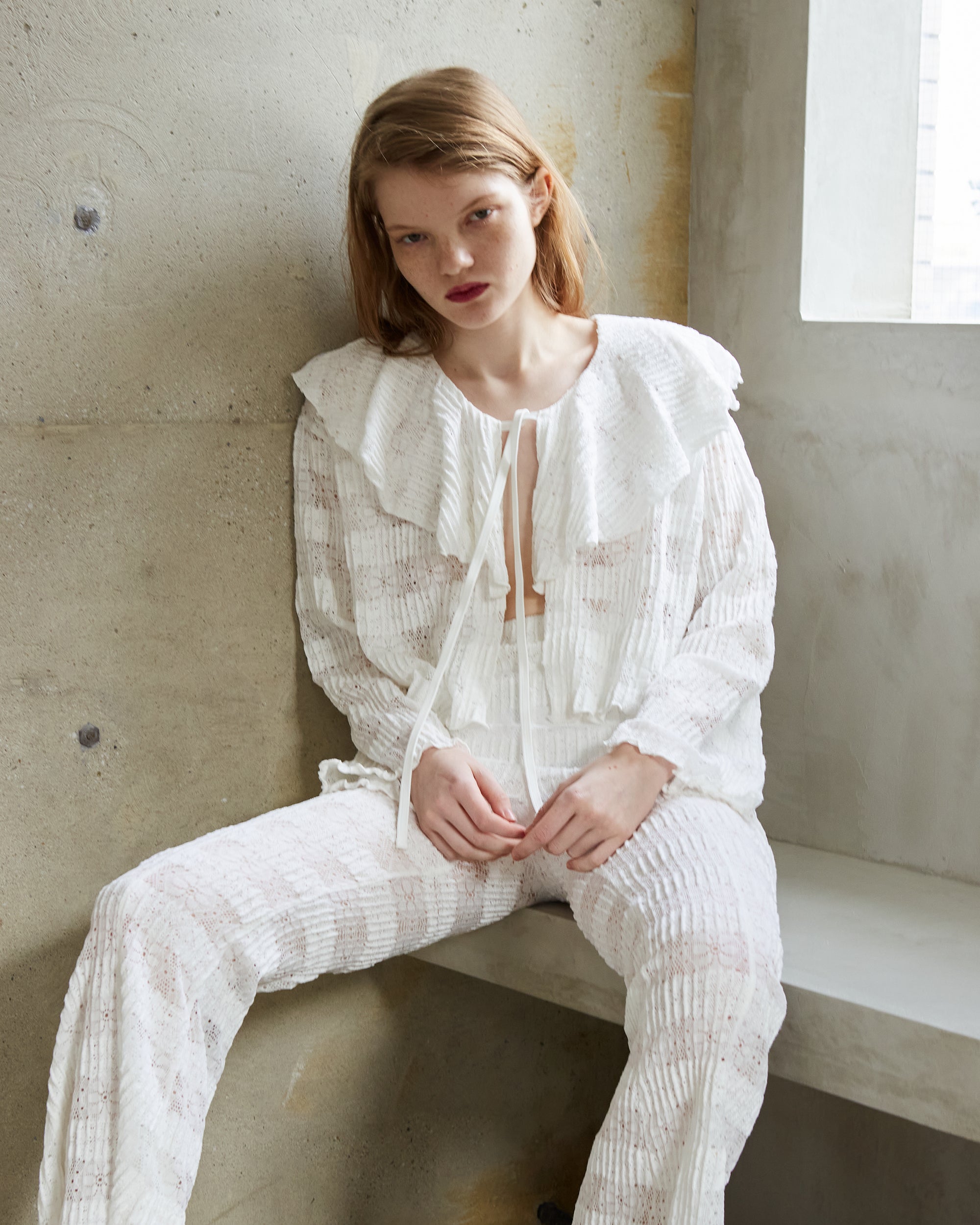 Lace knit ruffle cardigan