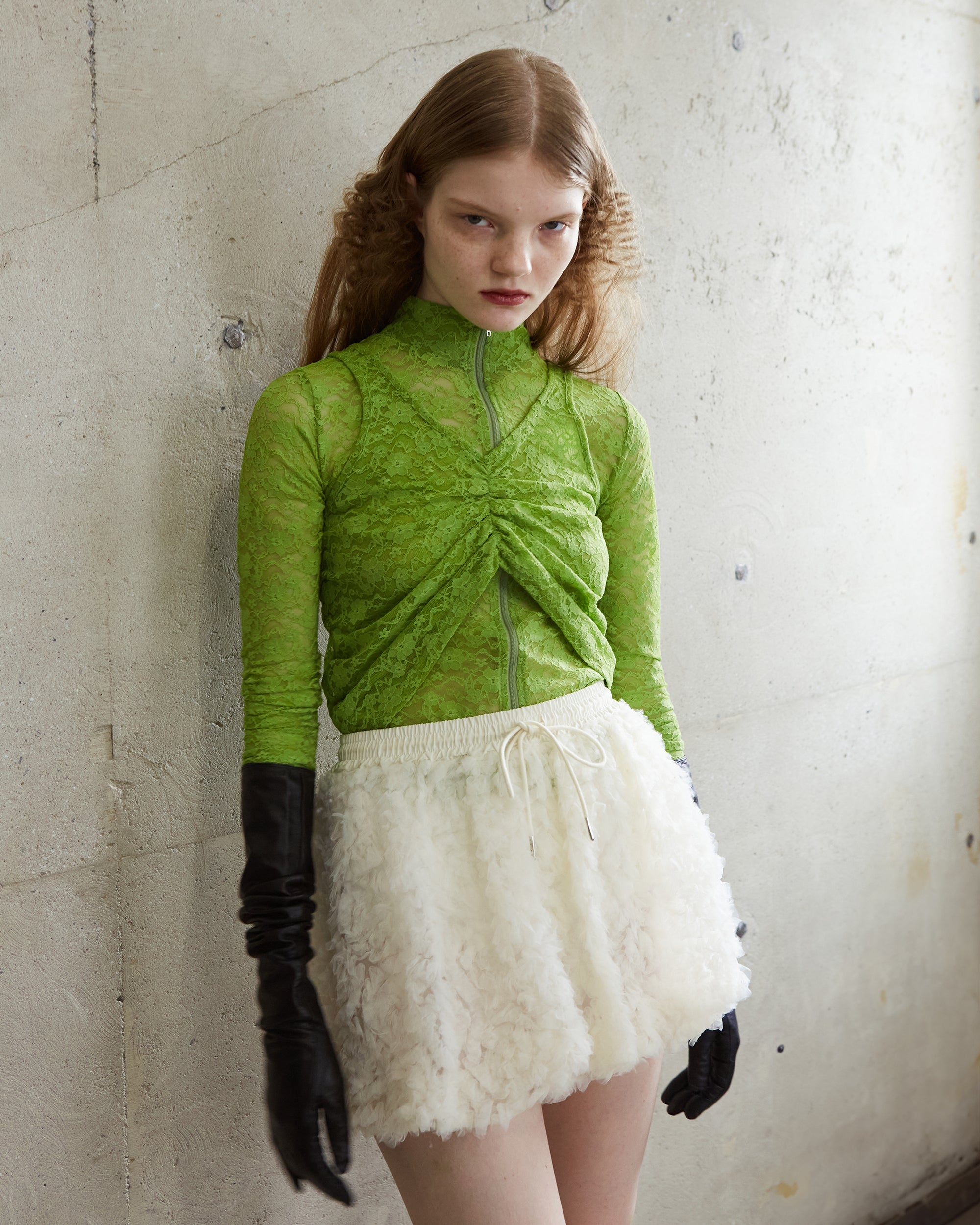 Lace layered high neck tops (green)