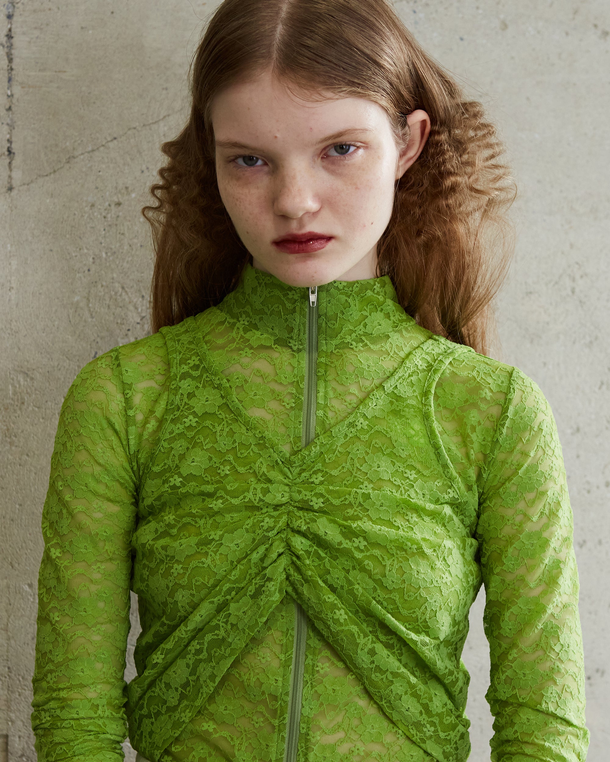 Lace layered high neck tops (green)