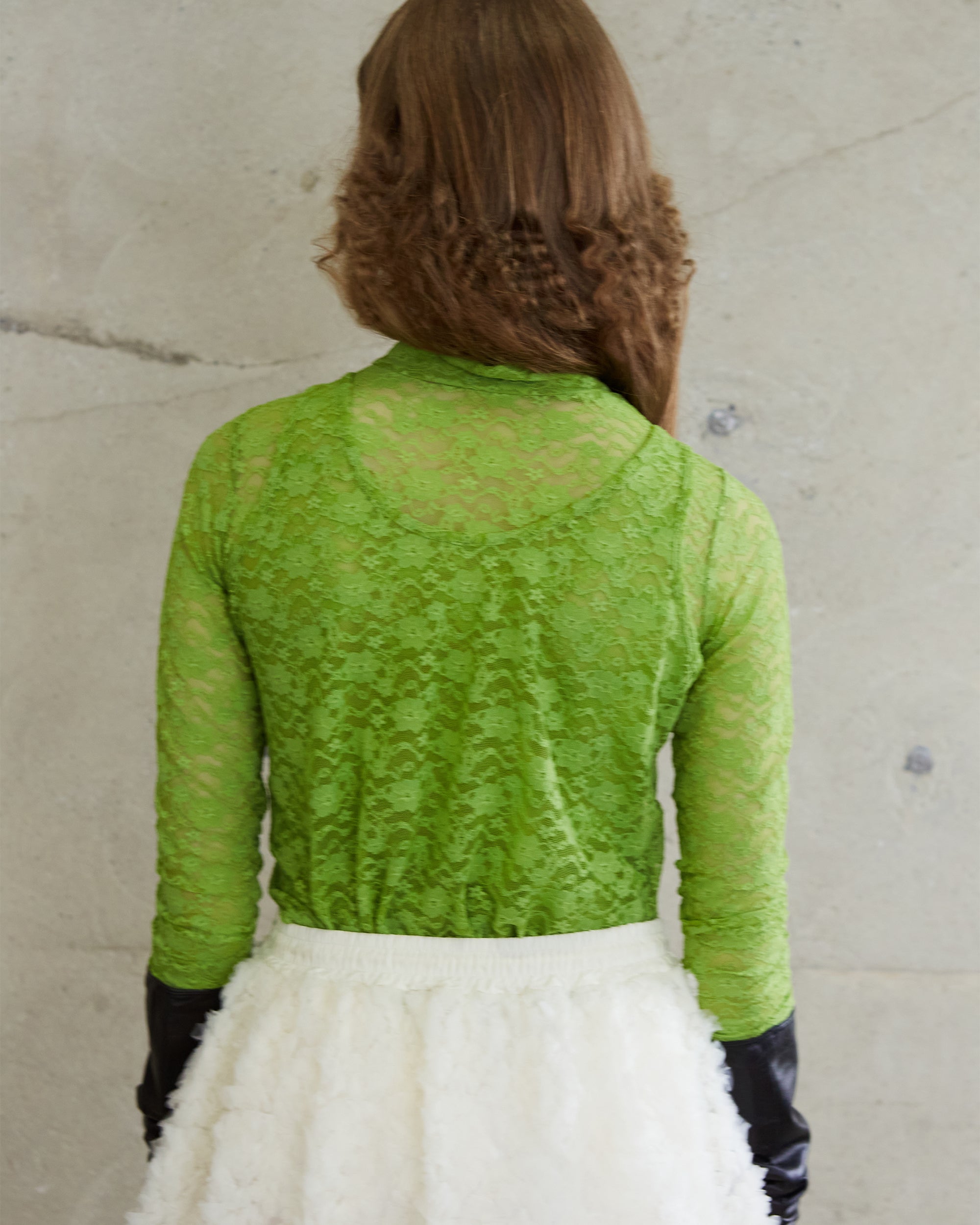 Lace layered high neck tops (green)