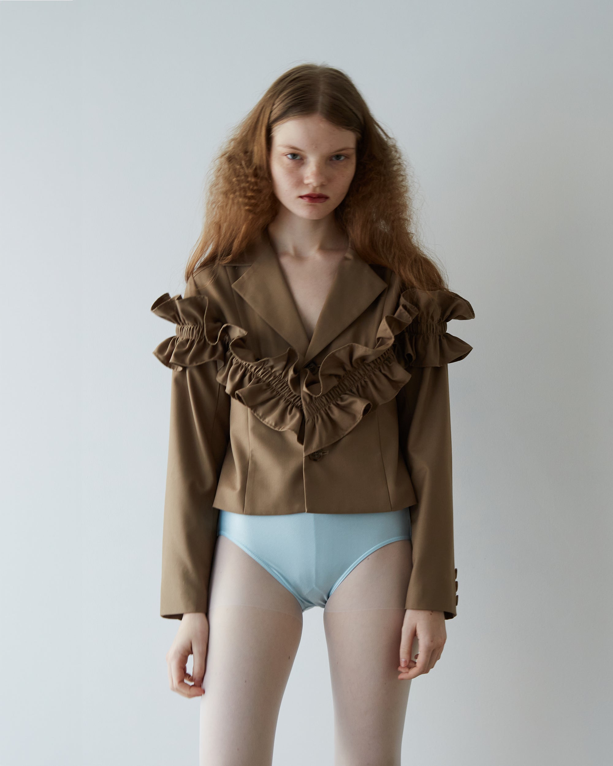 Gathered frill short jacket (light brown)