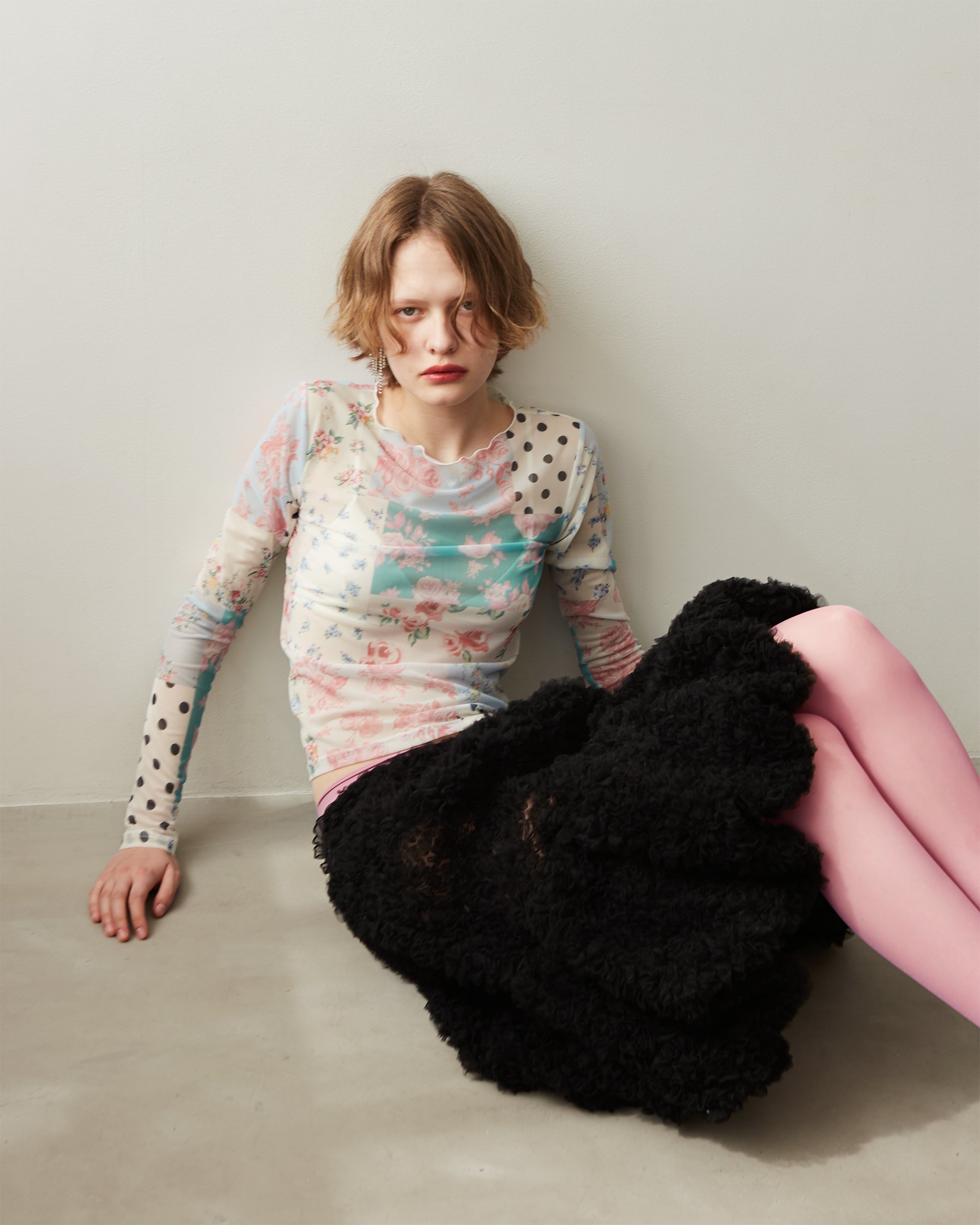 Nostalgic patchwork see-through tops (round neck)